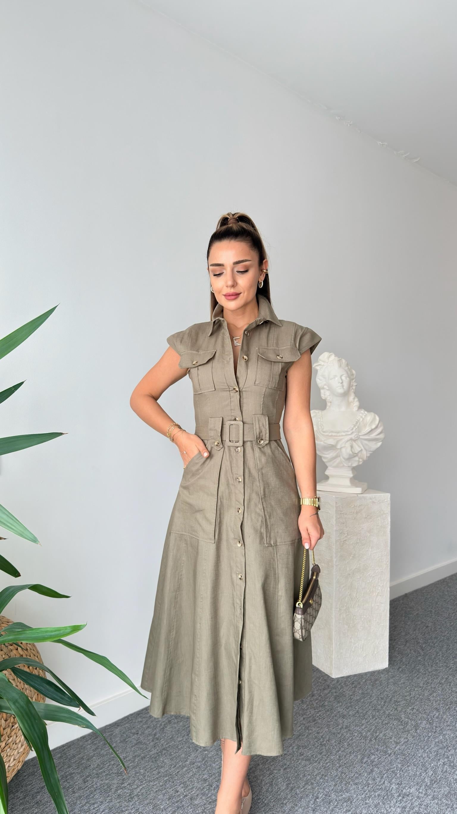 Haki Lonel Marka Model Keten Elbise 