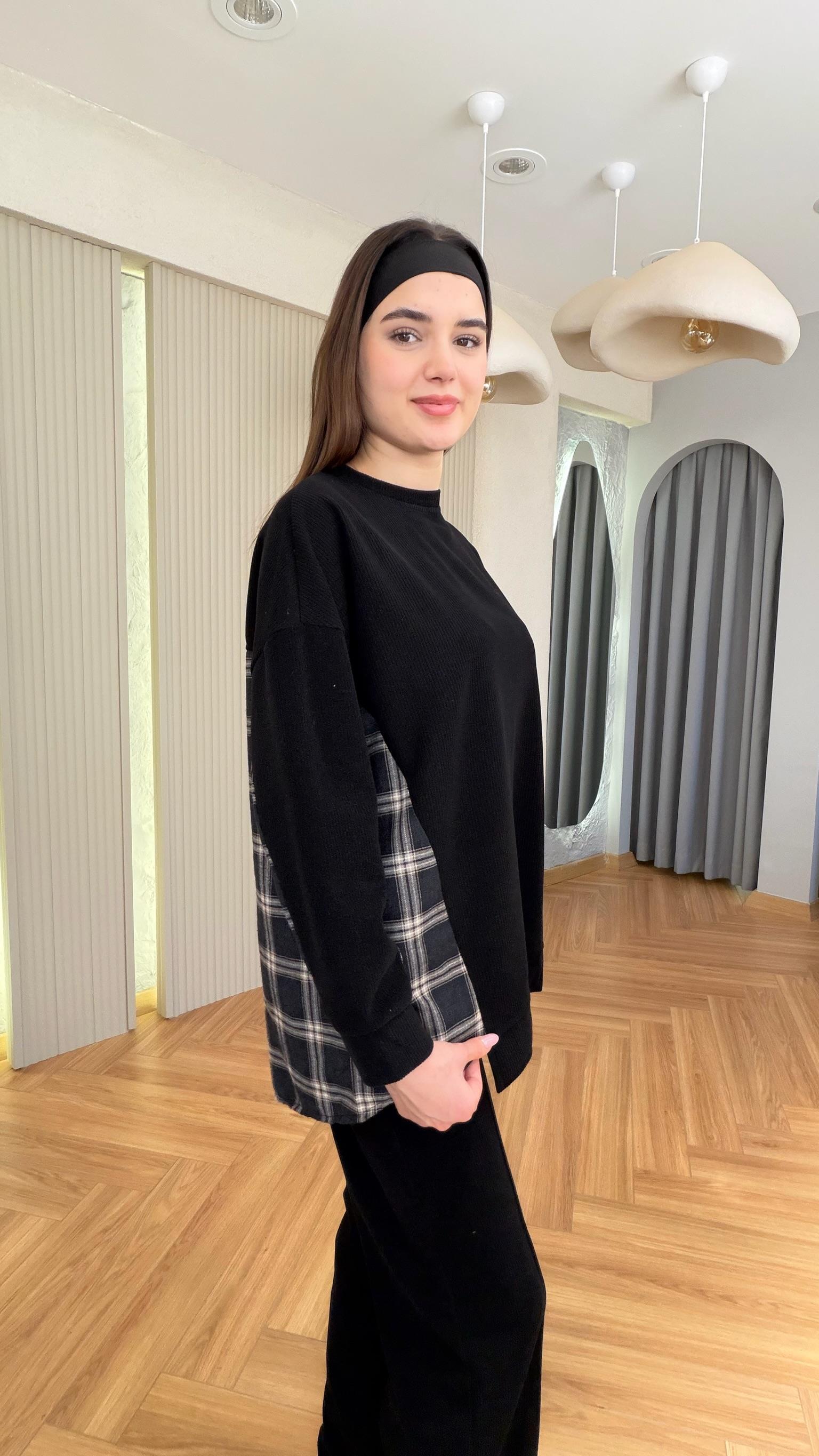 Siyah Lapel Ekose Garnili Selanik Takım