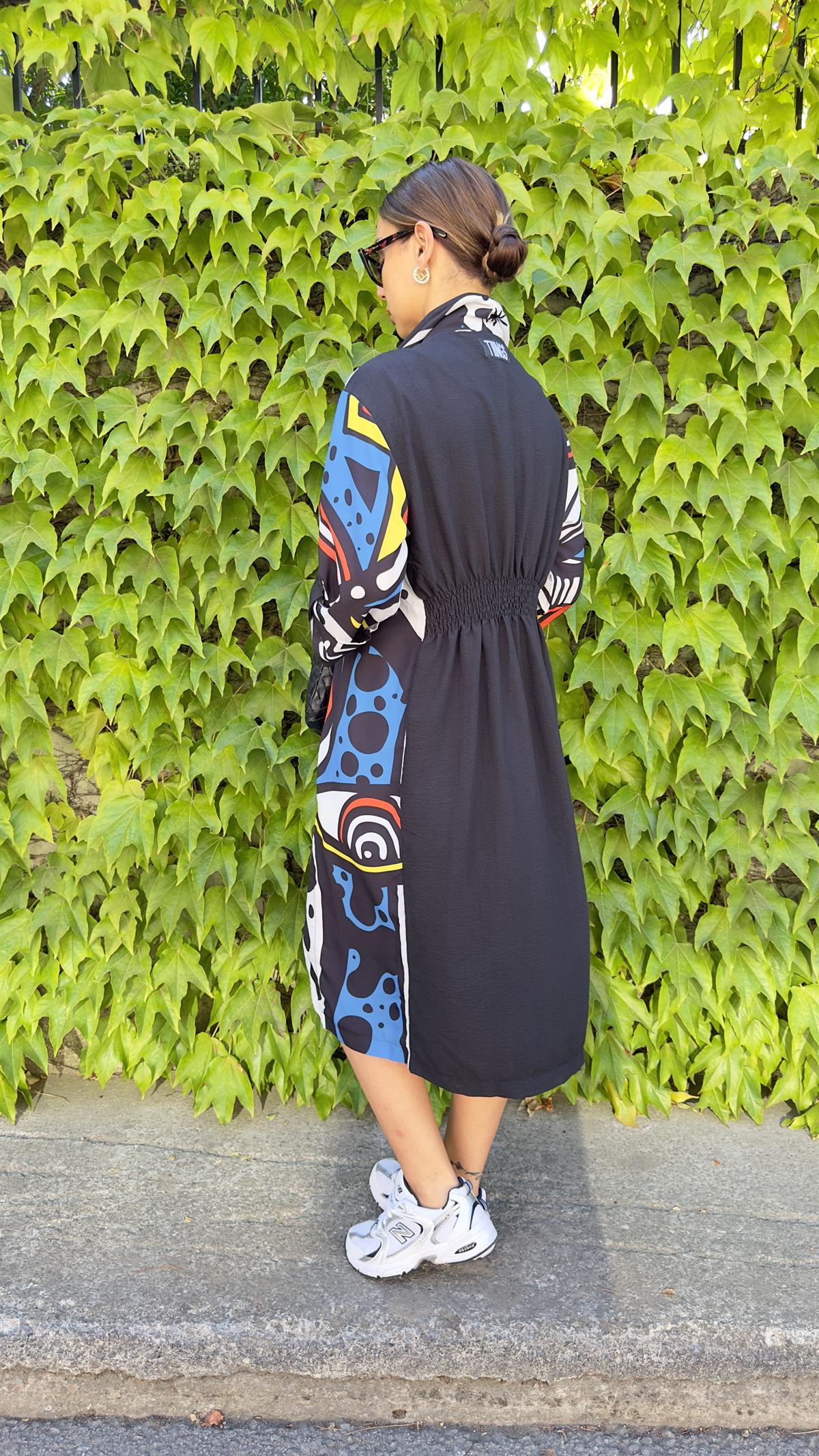 Bel Lastikli Karışık Desen Tasarım Kimono