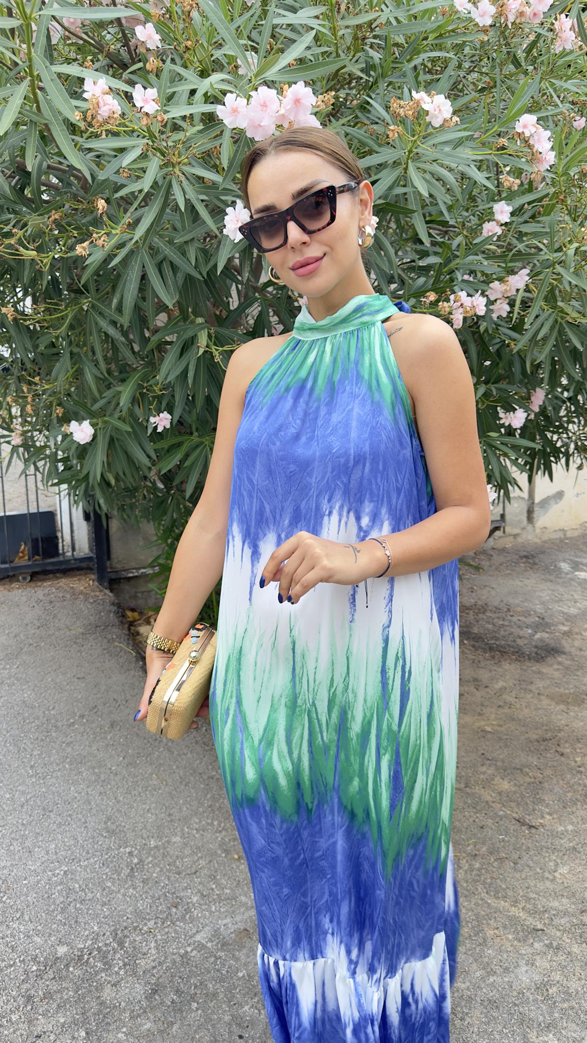 Zra Halter Yaka Desenli Elbise