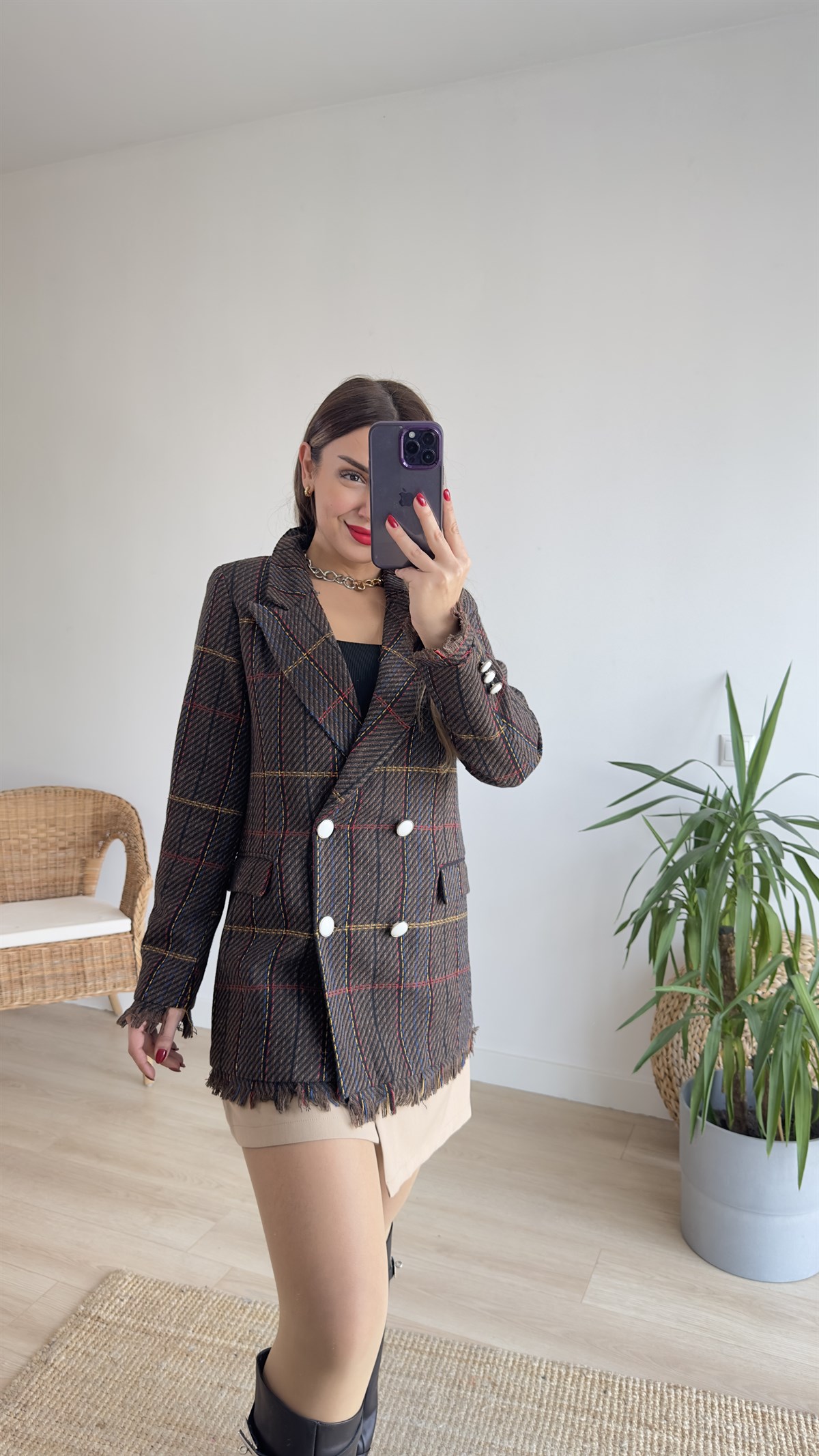 Püsküllü Kahve Blazer Ceket