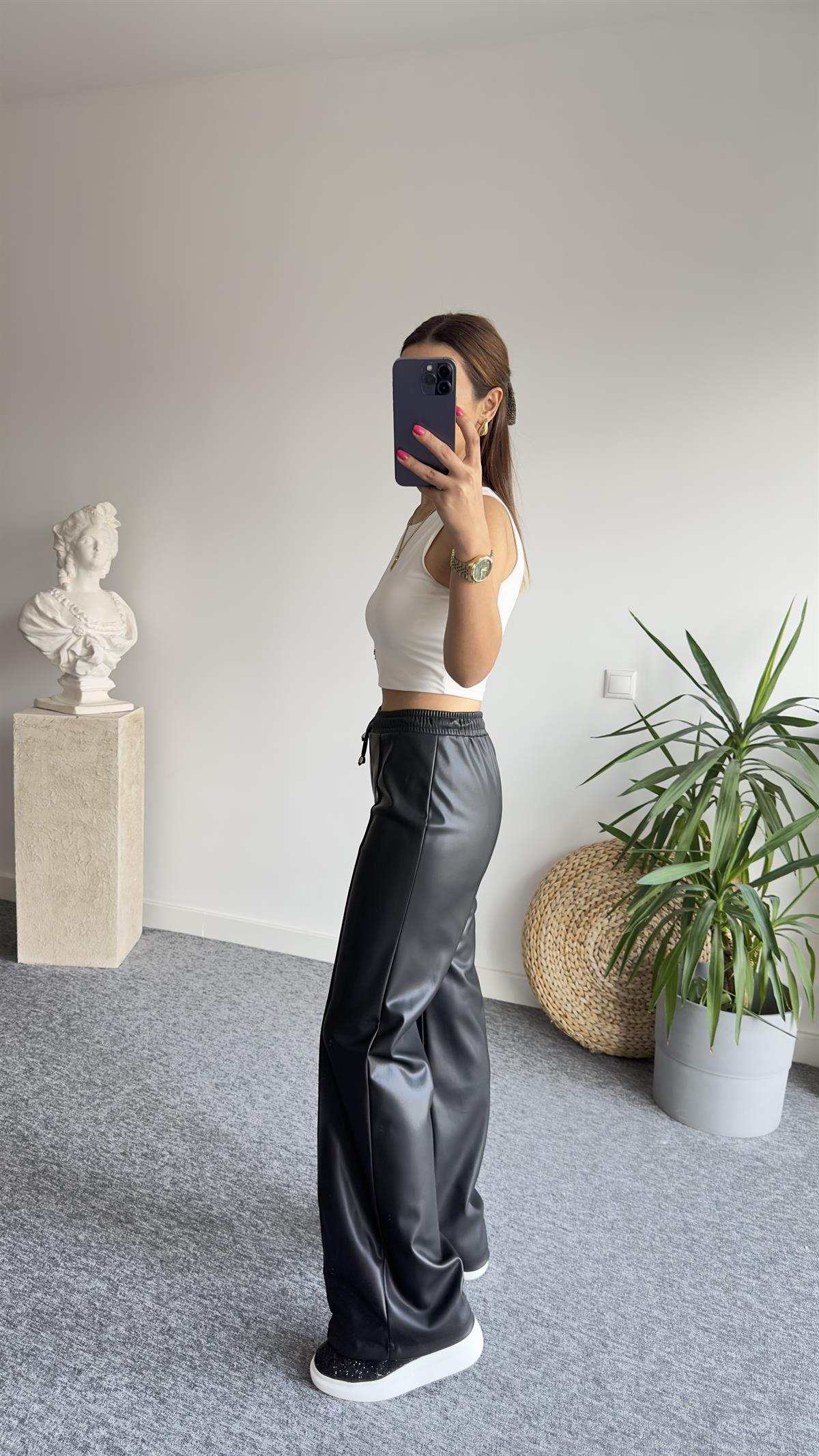 Dikiş Detay Zra Model Siyah Deri Pantolon