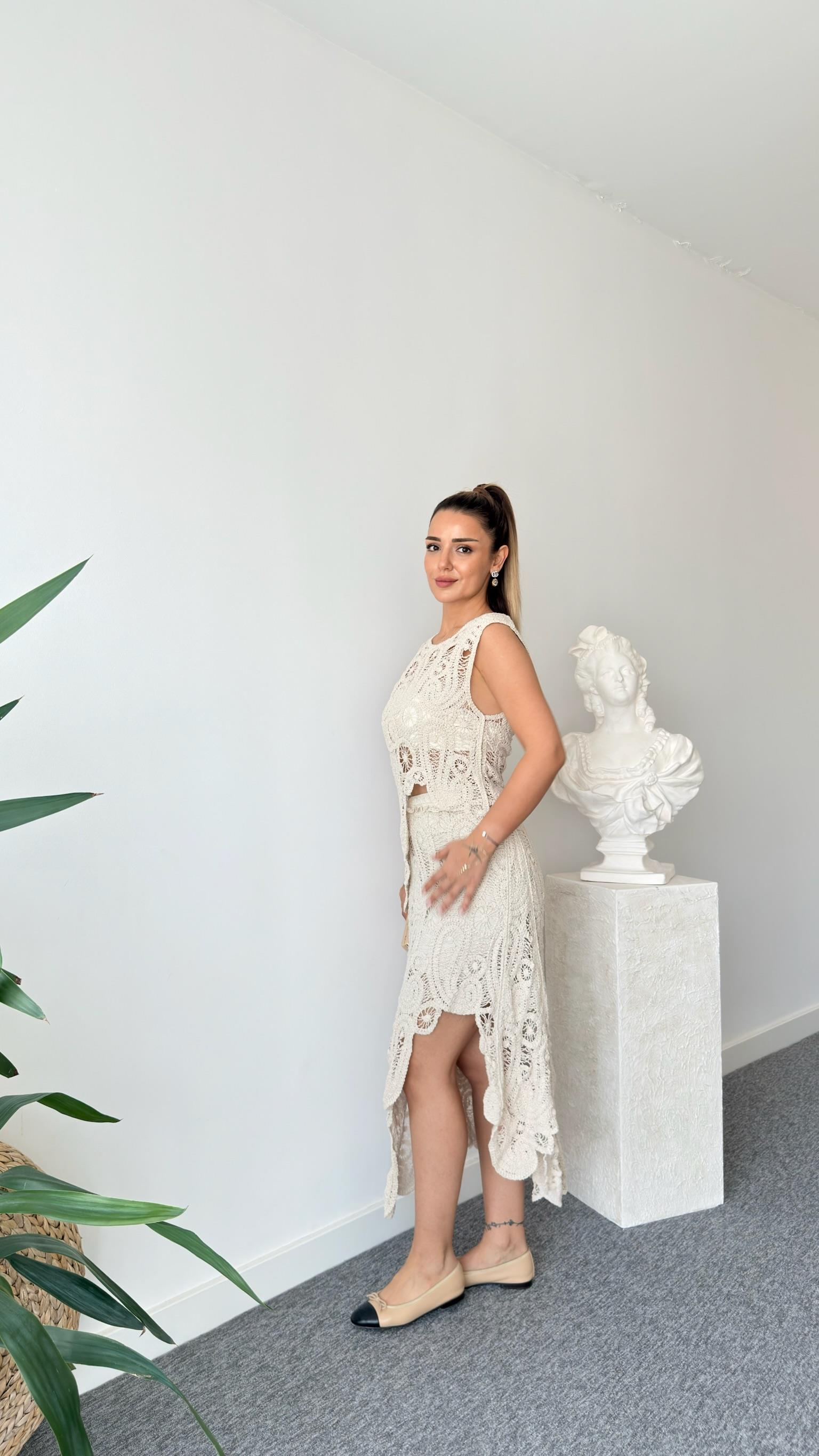 Asimetrik Brode Etek Bluz Takım