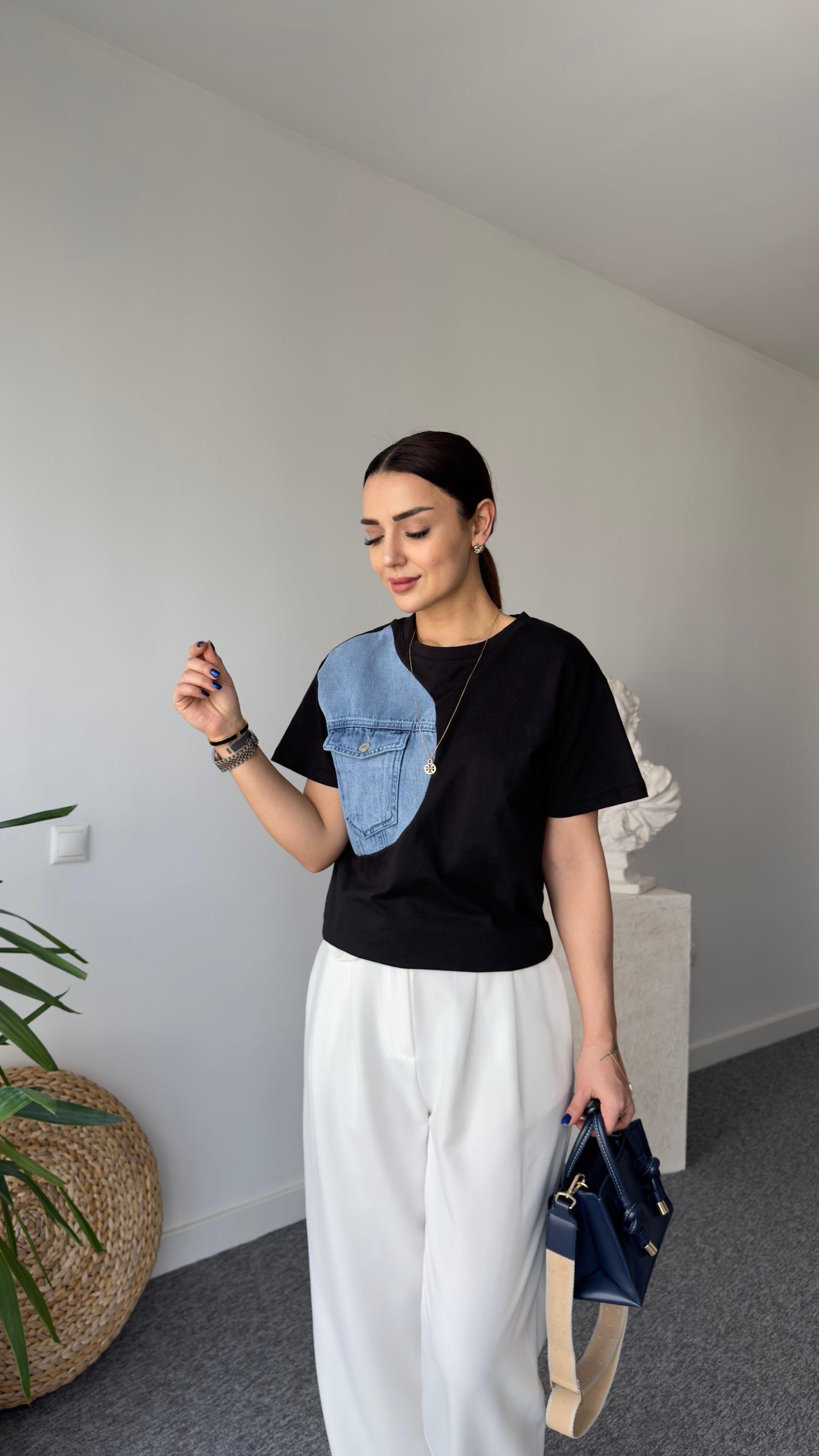 Zion Kot Detaylı Siyah Tshirt