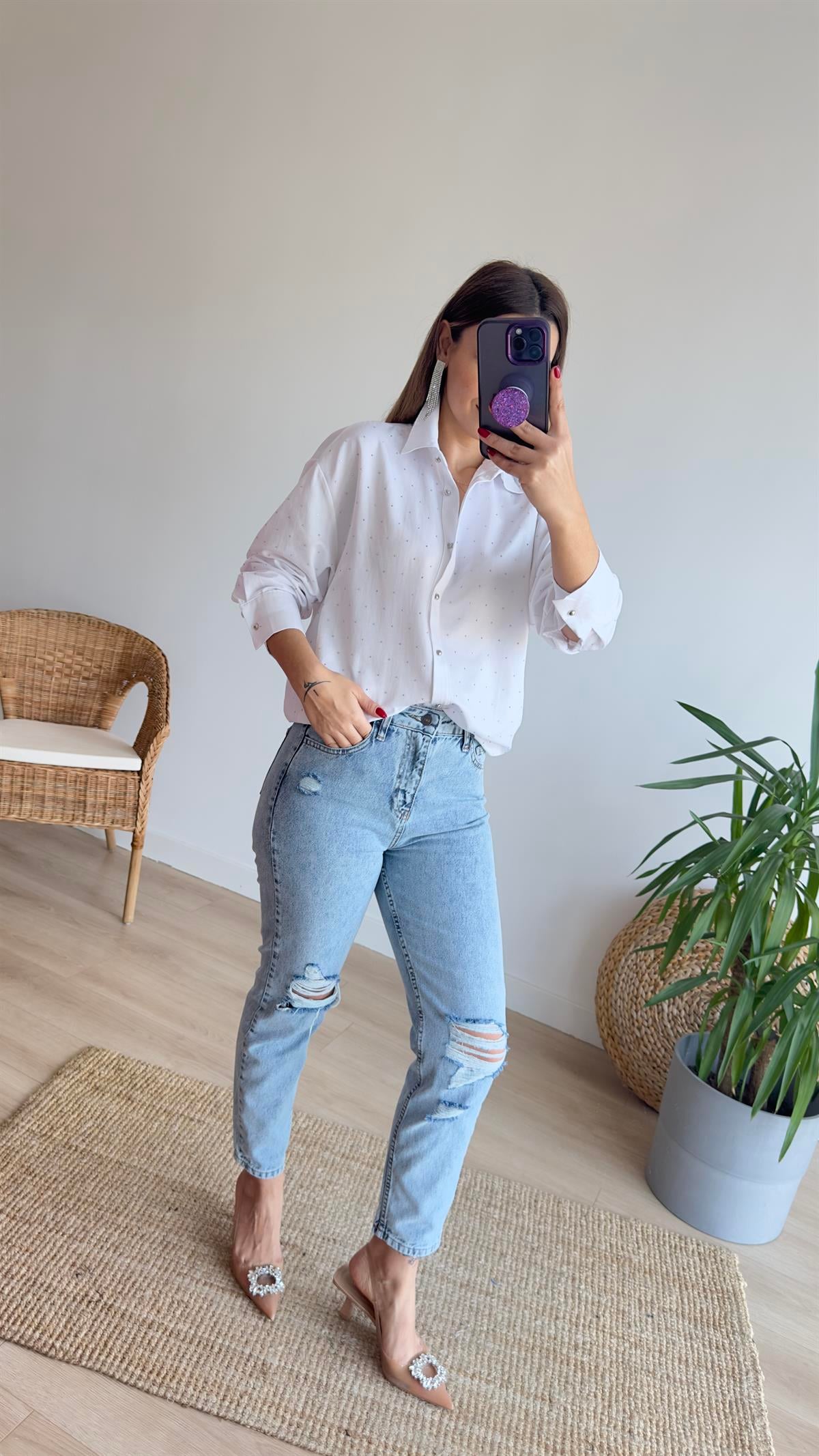 Taş Detaylı Salaş Gömlek