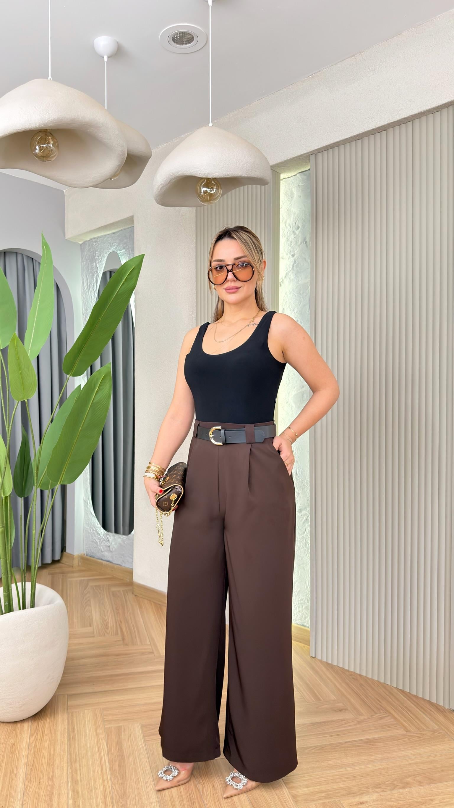 Kahve Cortex Çift Parça Görünümlü Tulum