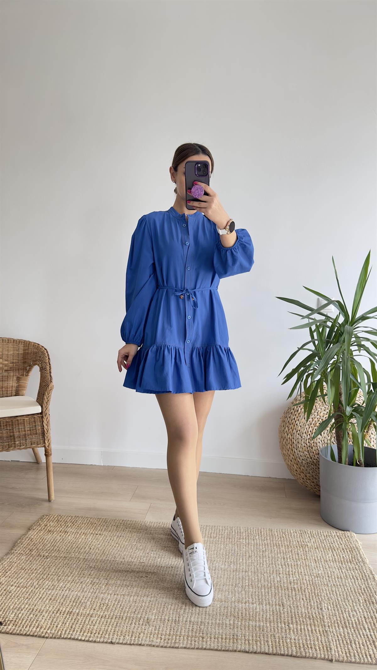 Luci Zra Model Mavi Poplin Elbise 
