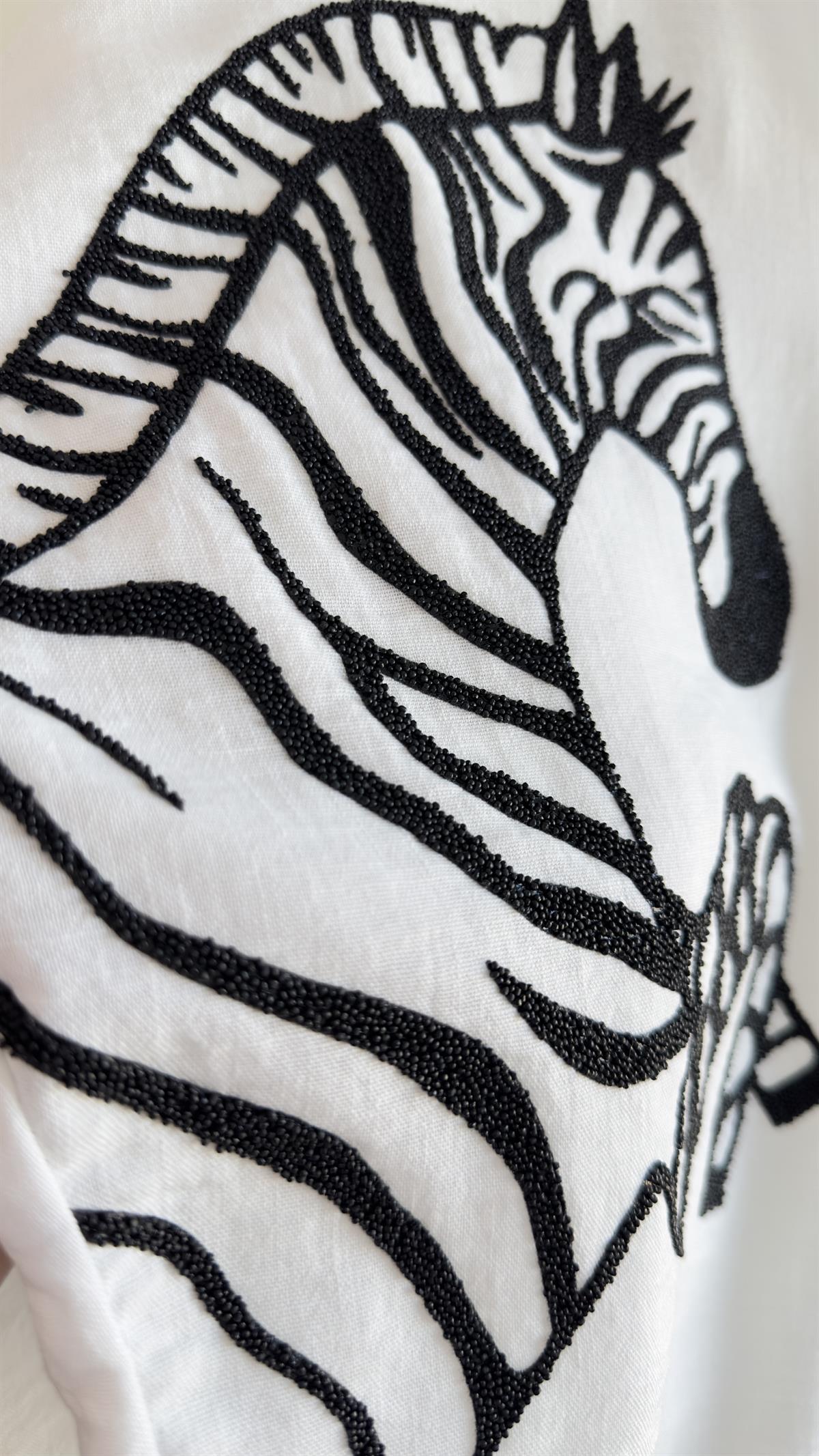 Zebra İşlemeli Keten Gömlek
