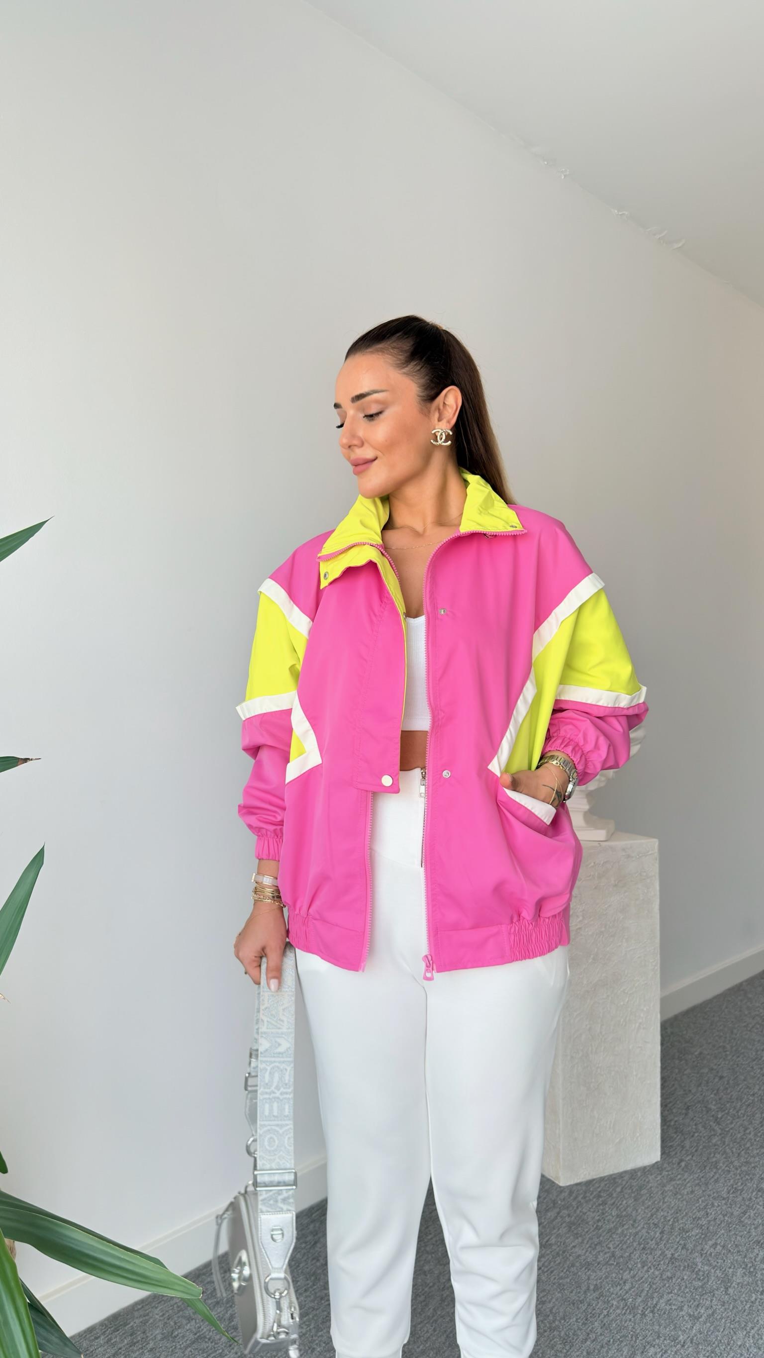 Romo Şerit Detaylı Pembe Paraşüt Ceket