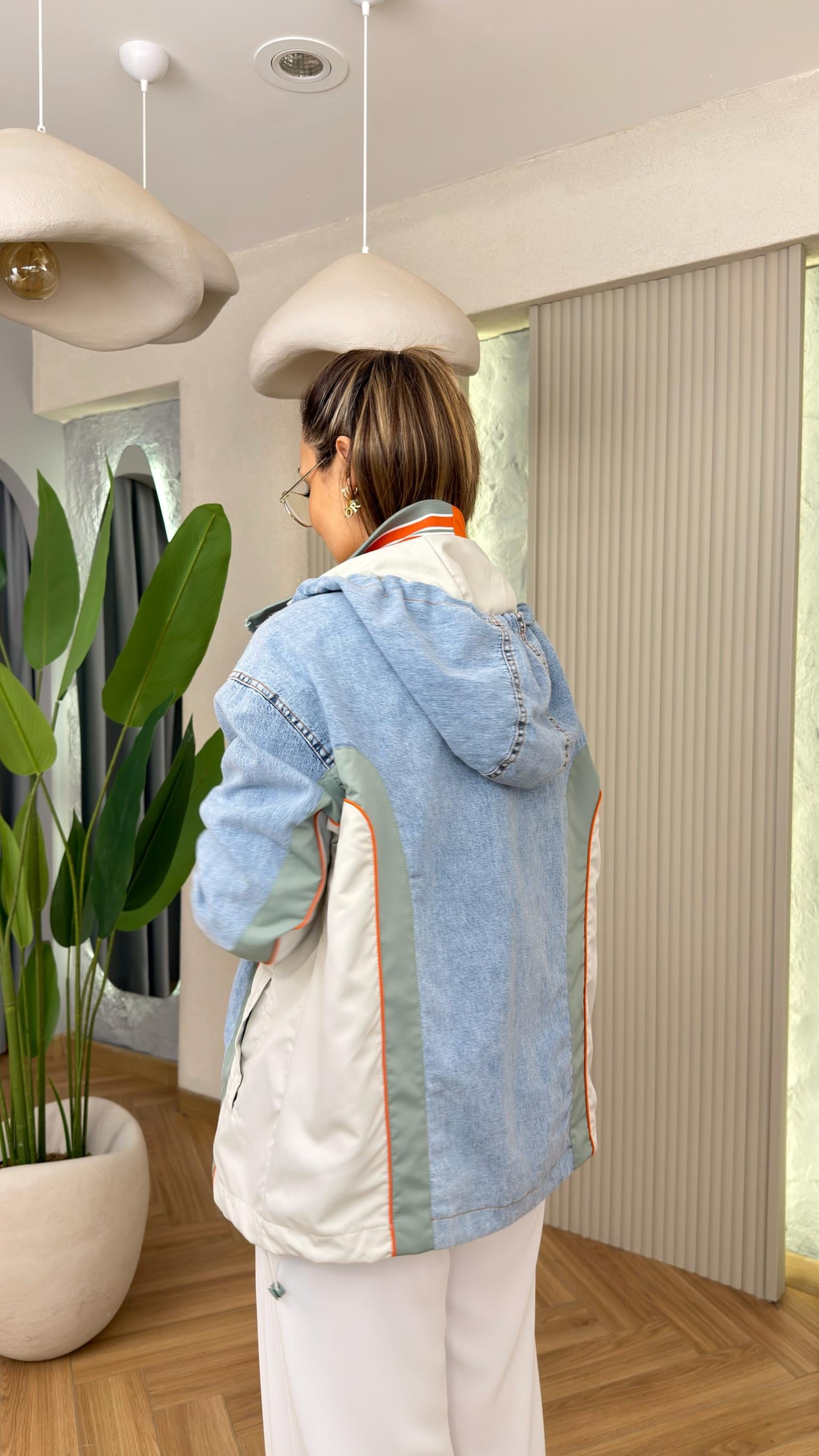 Ribana Yaka Denim Mix Tasarım Ceket