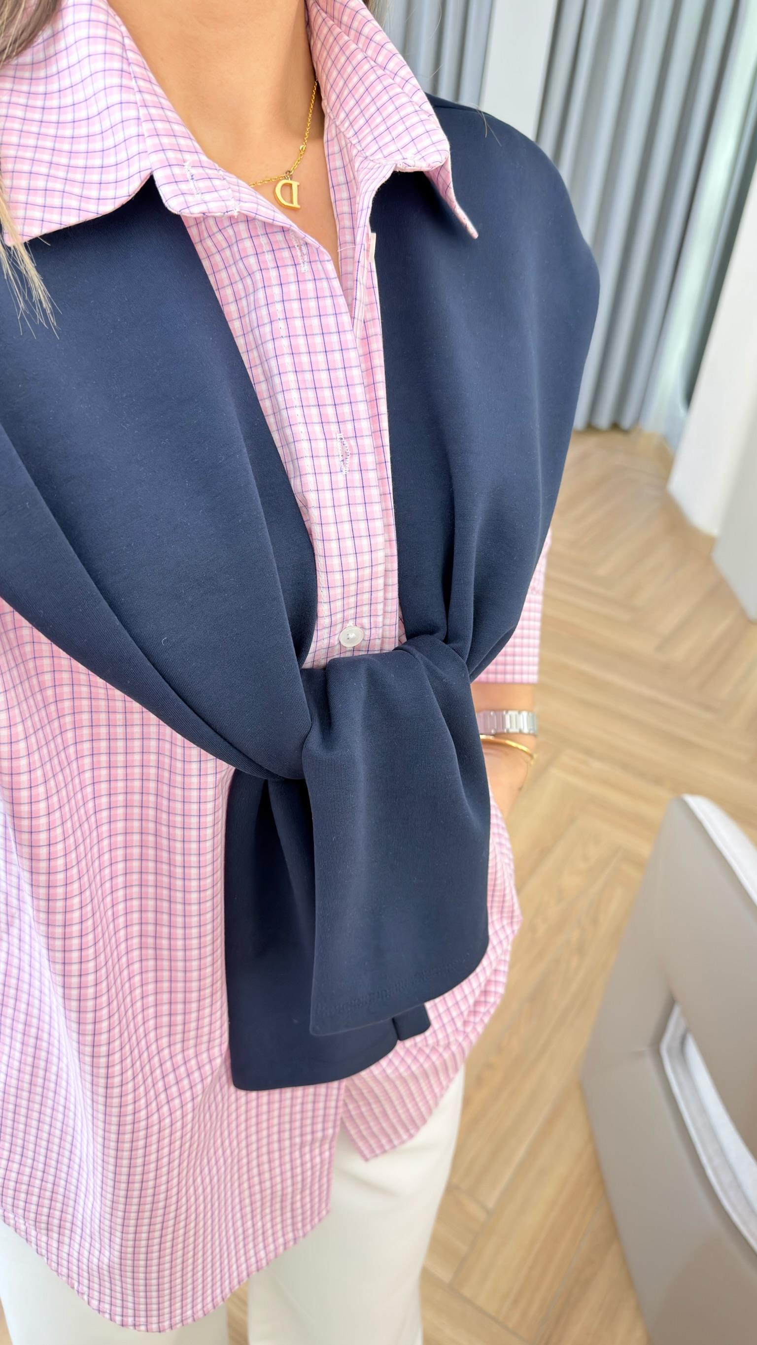 Pembe Pötikare Şal Detaylı Gömlek