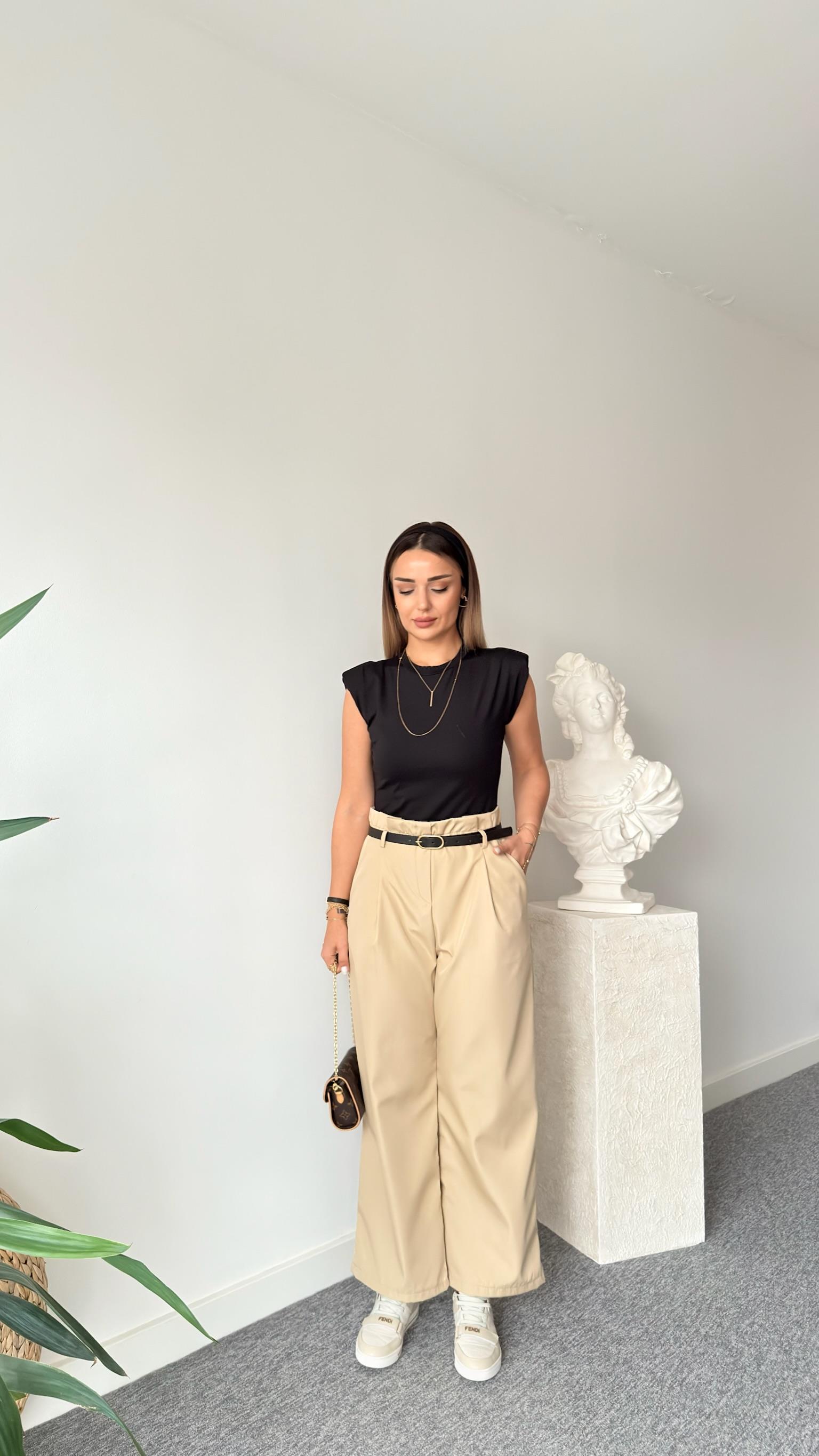 Solena Beli Kemerli Kontrast Tulum