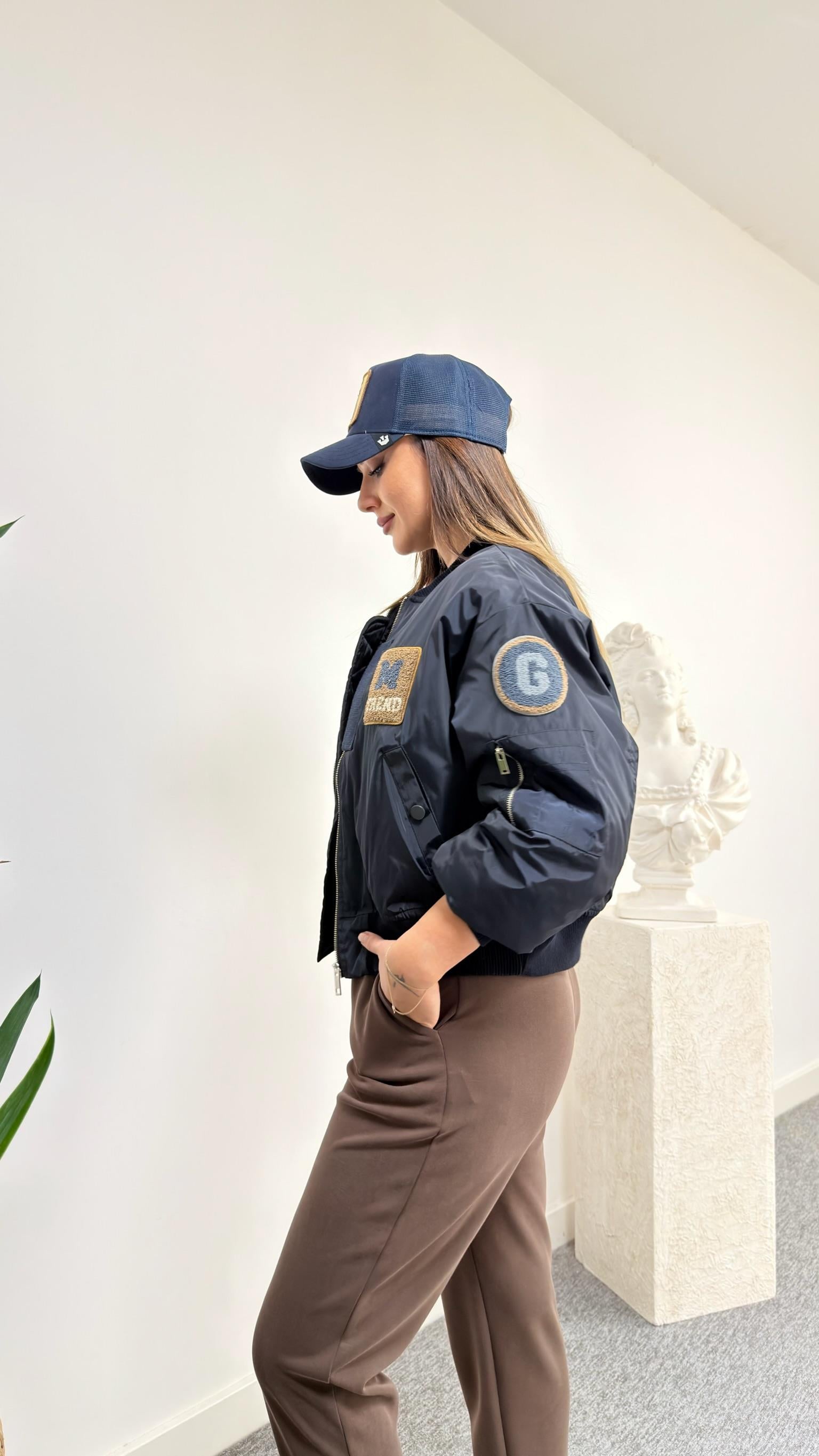 Pinka Etiket Detaylı Lacivert Bomber Ceket