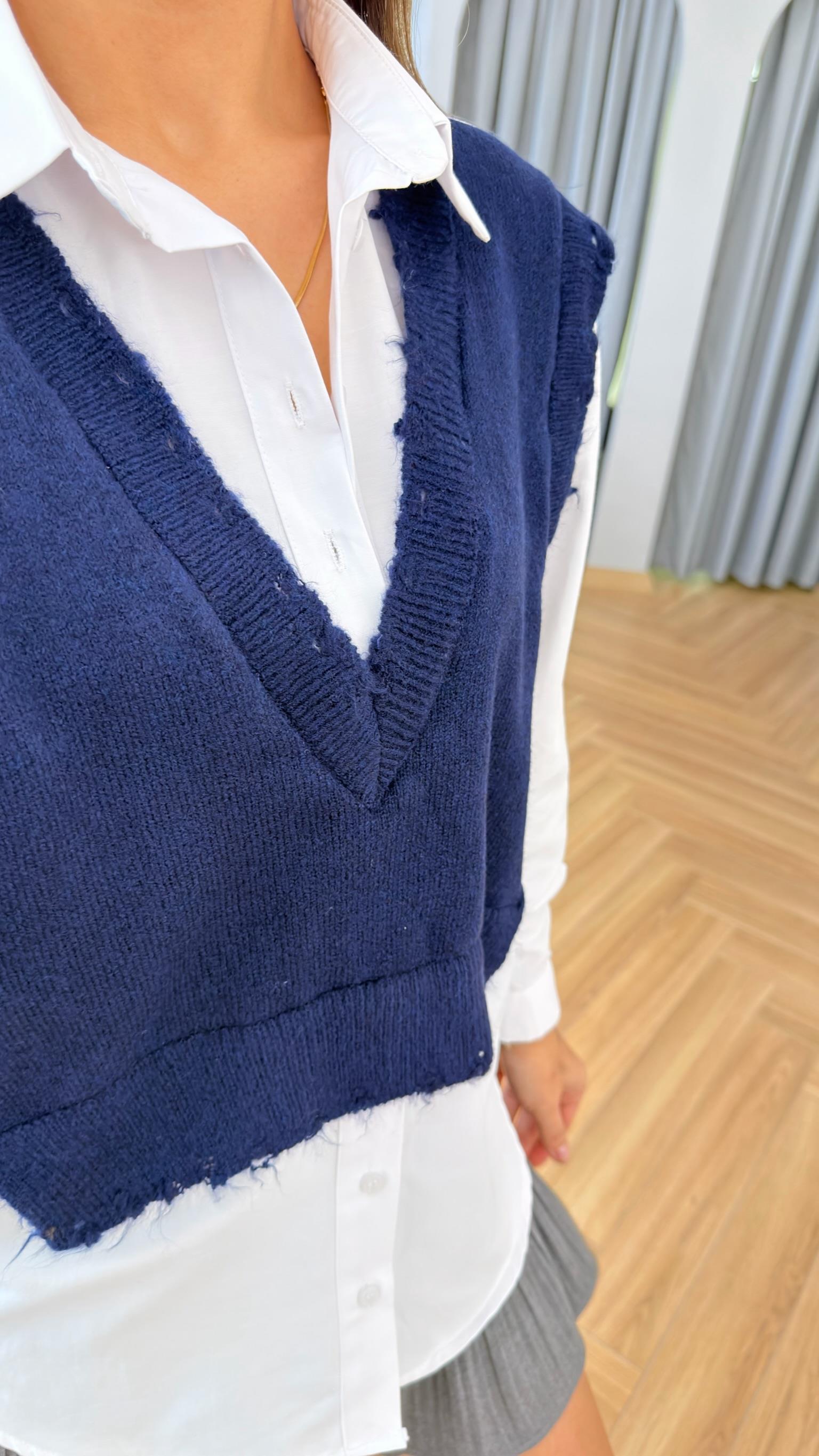 Lacivert Triko Detaylı Tws Model Poplin Gömlek