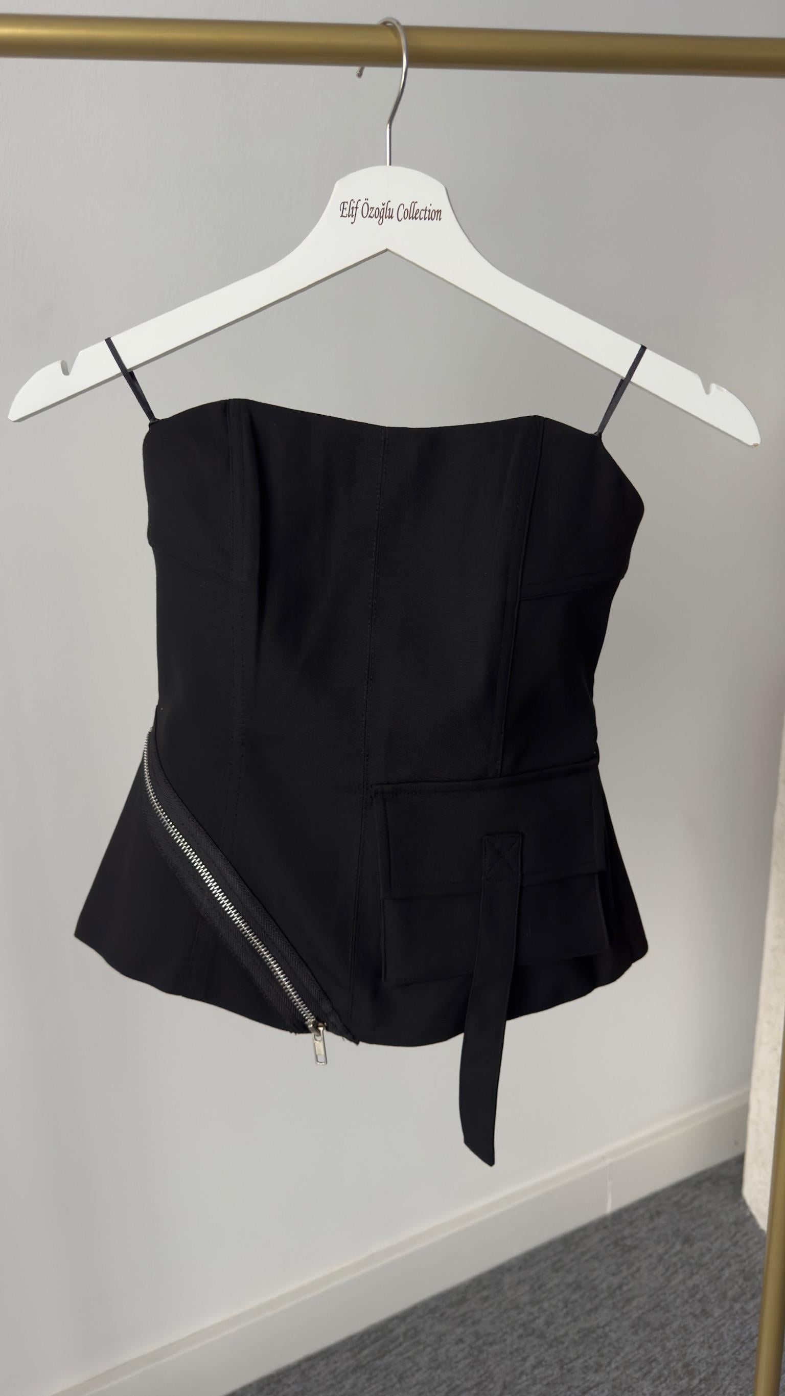 Rami Fermuar Detaylı Siyah Büstiyer