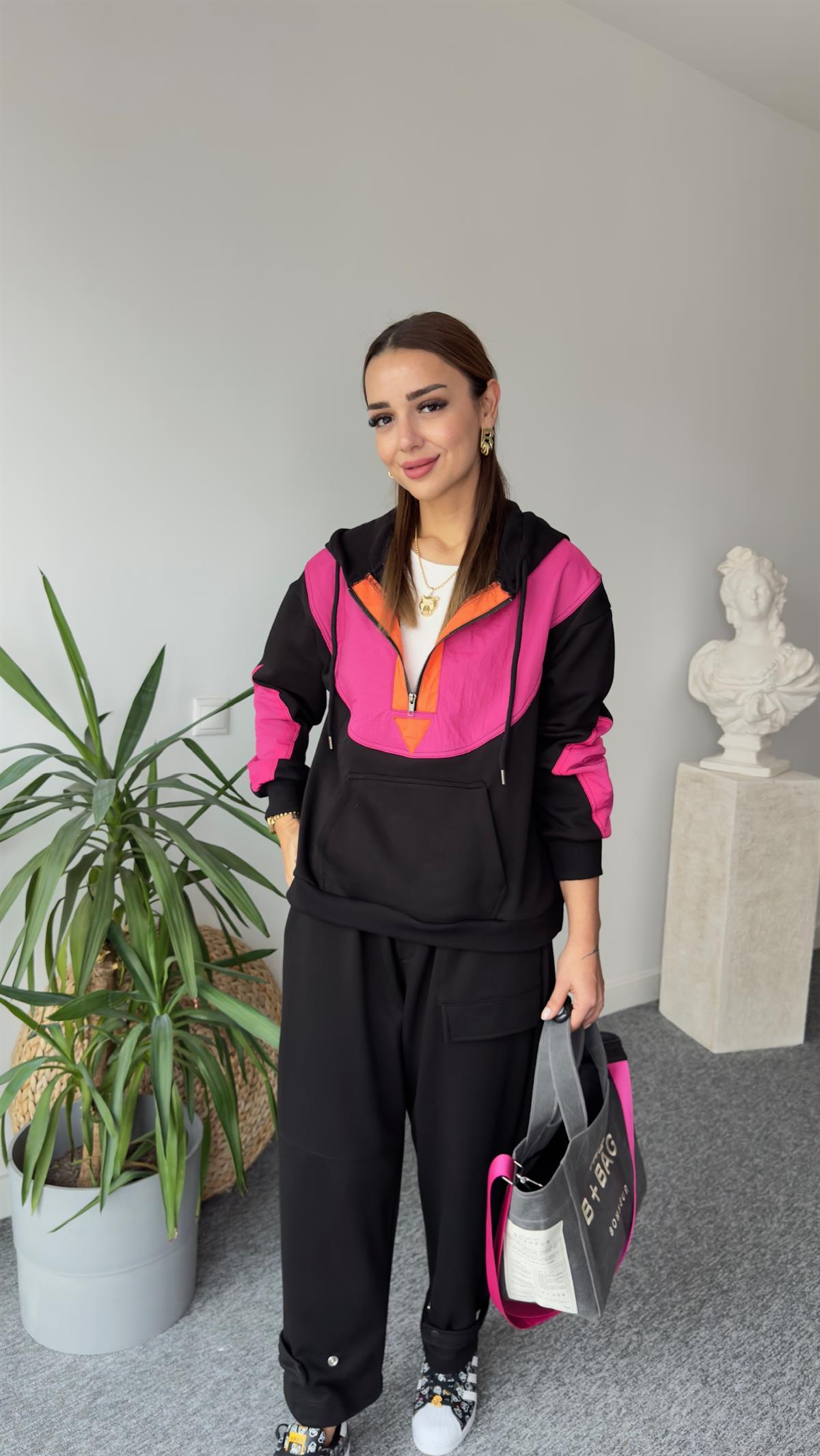Flat Yarım Fermuar Fuşya Detay Sweat
