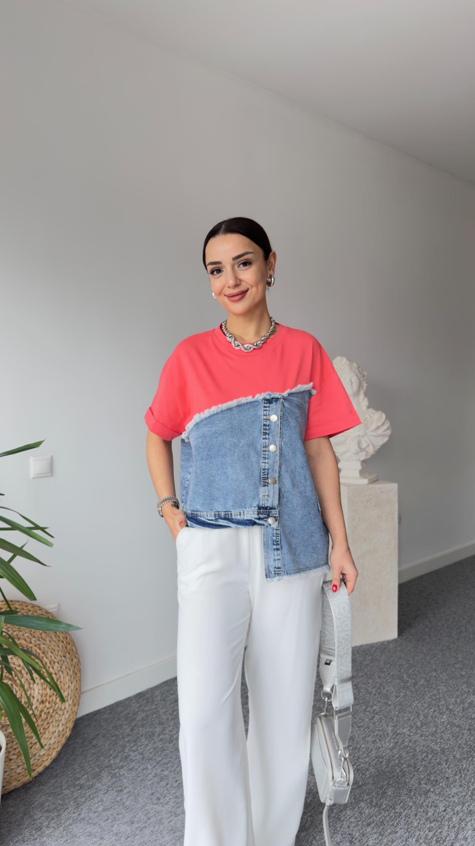 Asimetrik Kot Detaylı Turuncu Tshirt