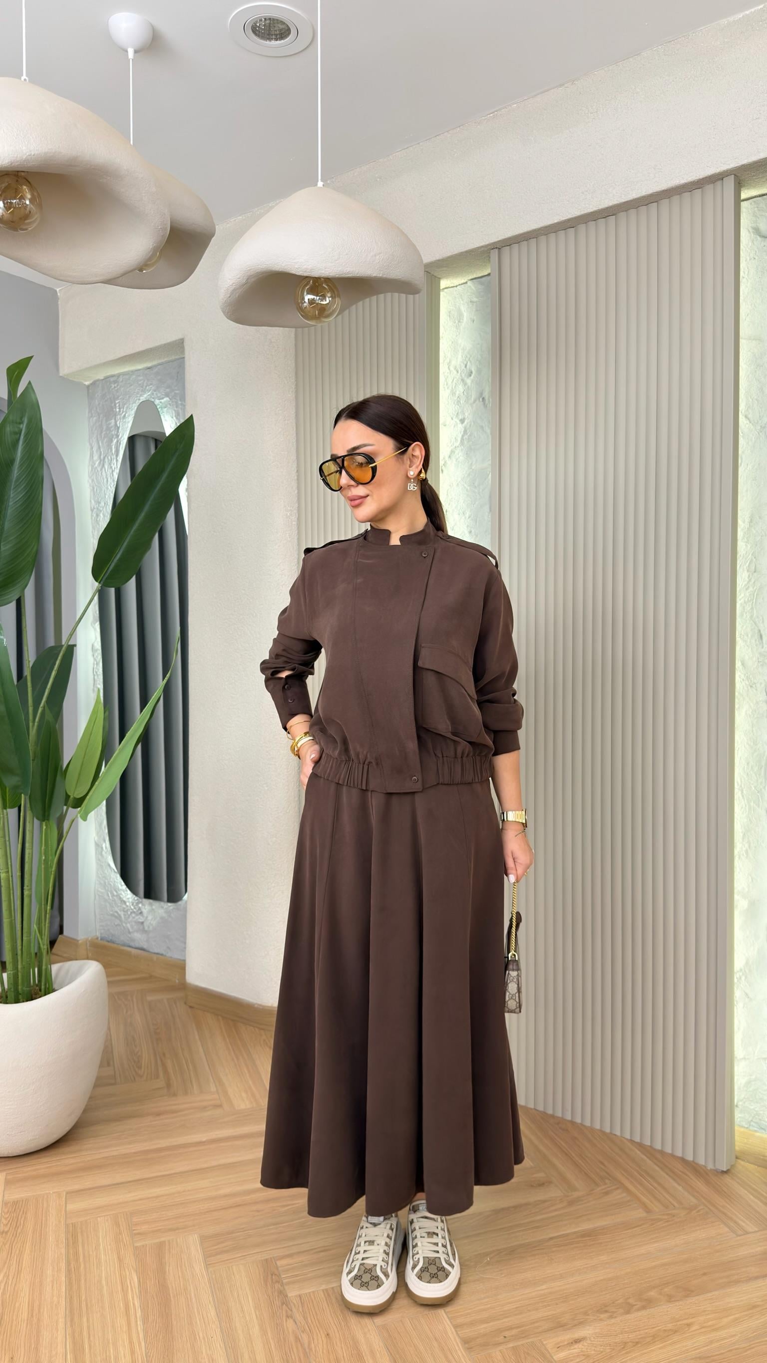 Kahve Bellis Premium Etekli Tensel Modal Takım