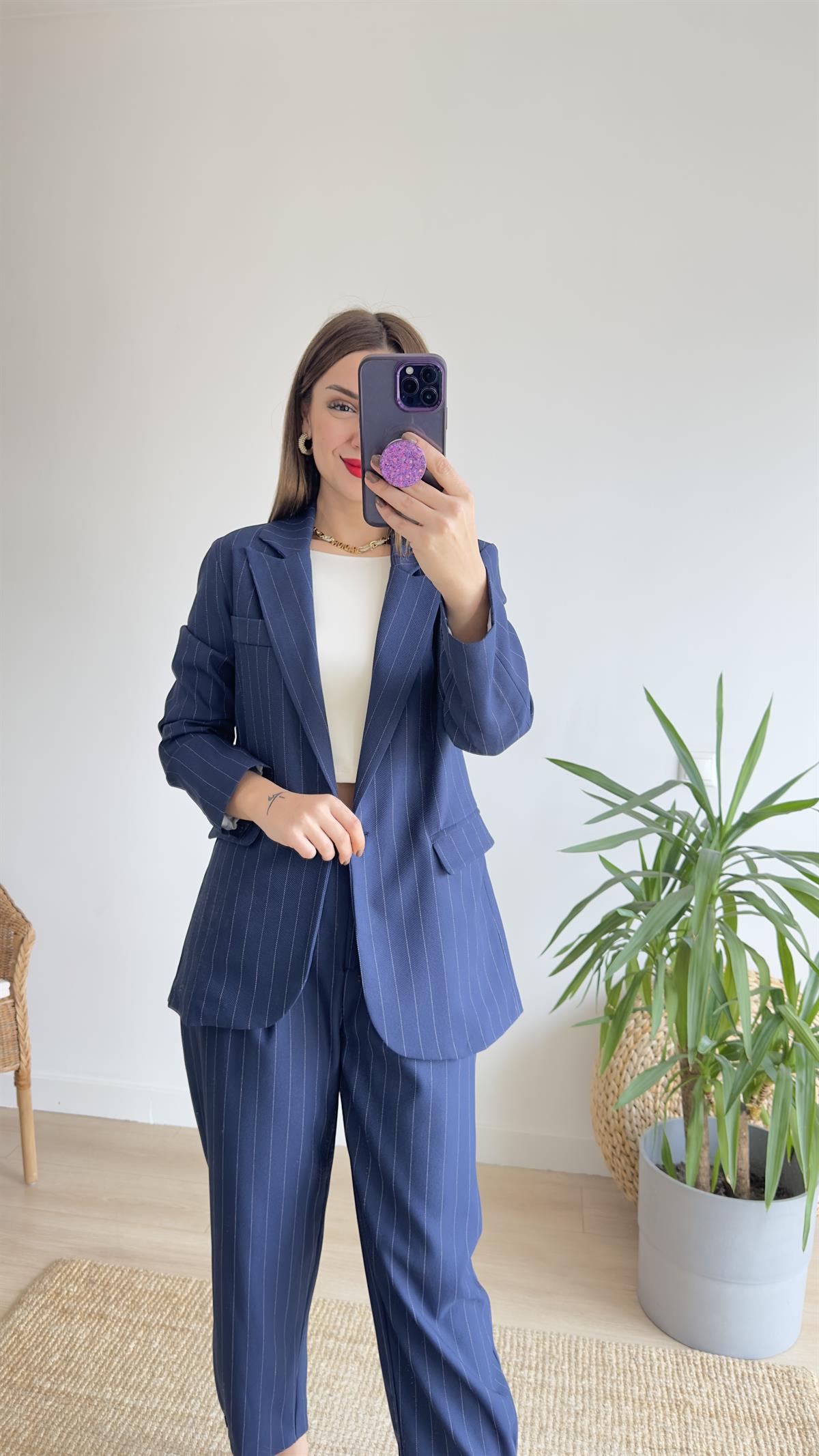 Lena Çizgili Ceket Pantolon Takım