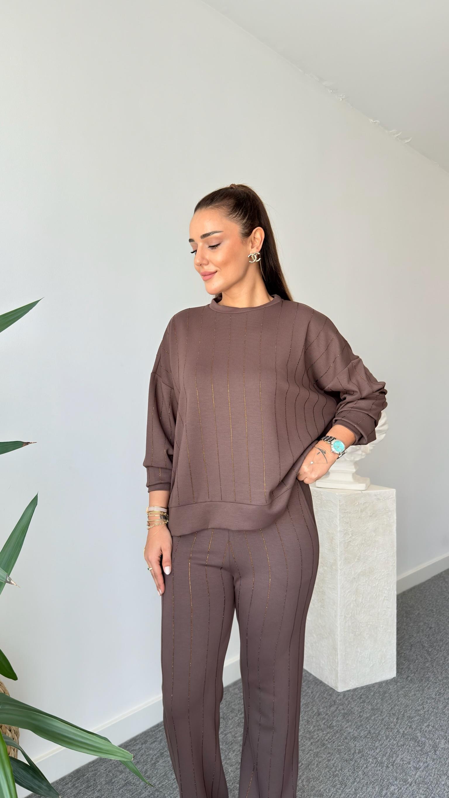 Kahve Jera Taşlı Modal Takım