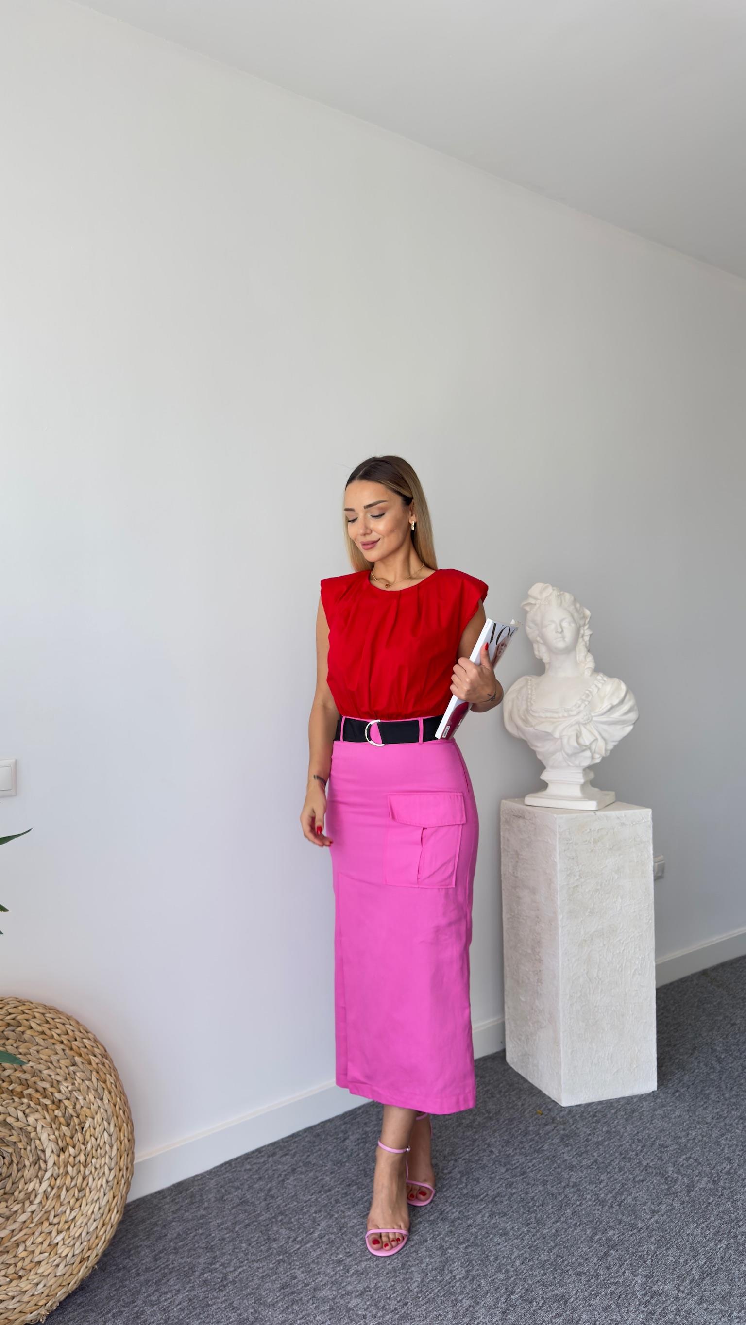 Marka Model Pembe Poplin Mix Gabardin Elbise