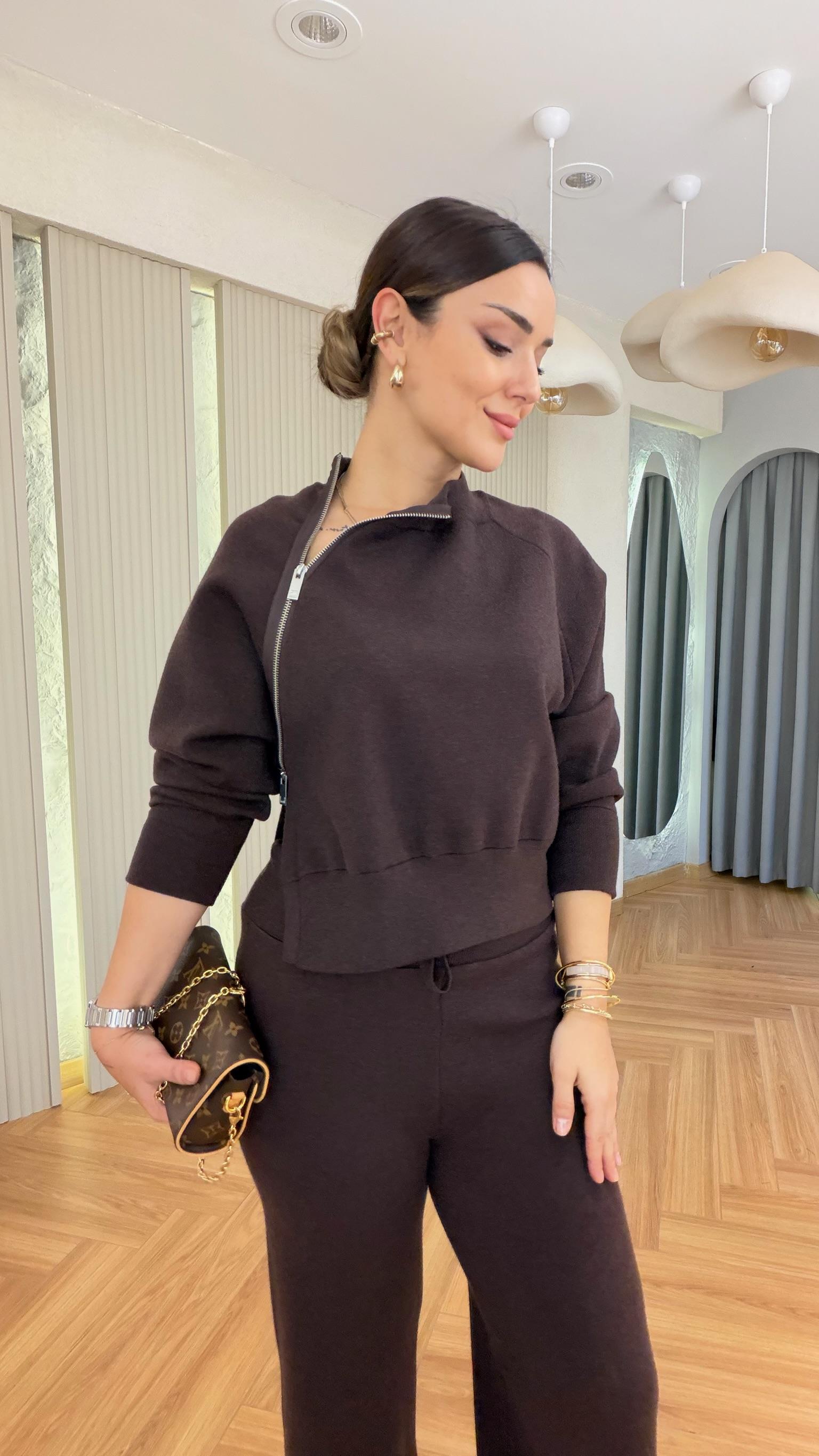 Kahve Delma Premium Fermuar Detaylı Takım