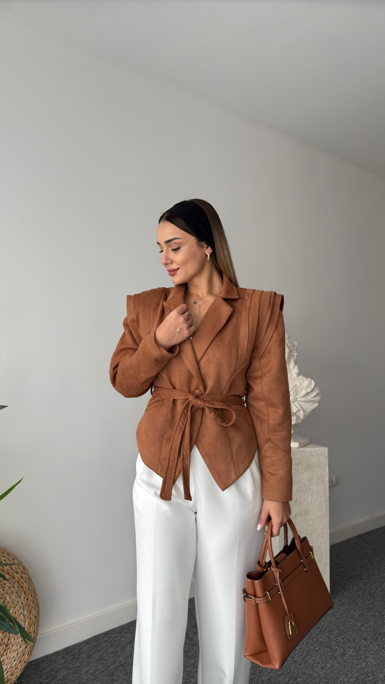 Raul Marka Model Kuşaklı Süet Ceket