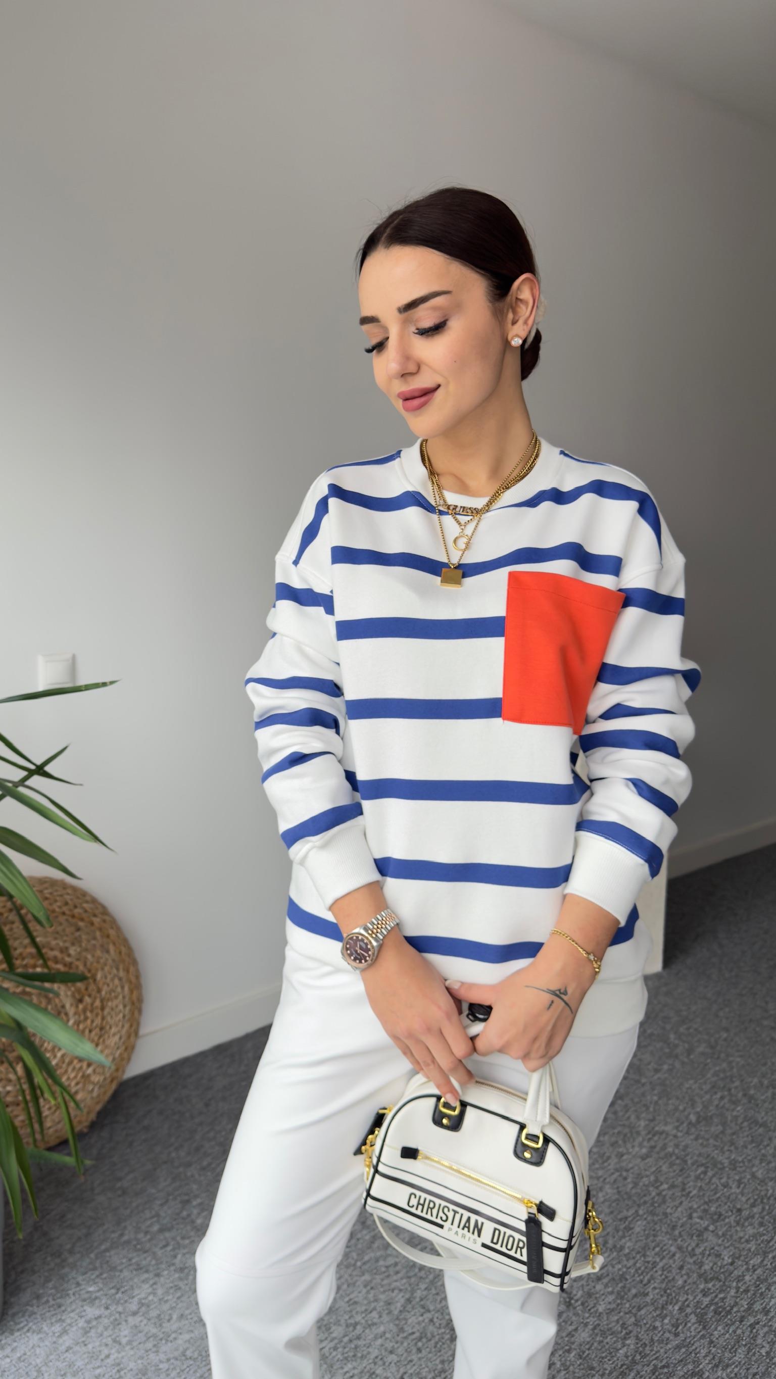 Cebi Turuncu Mavi Çizgili Sweatshirt