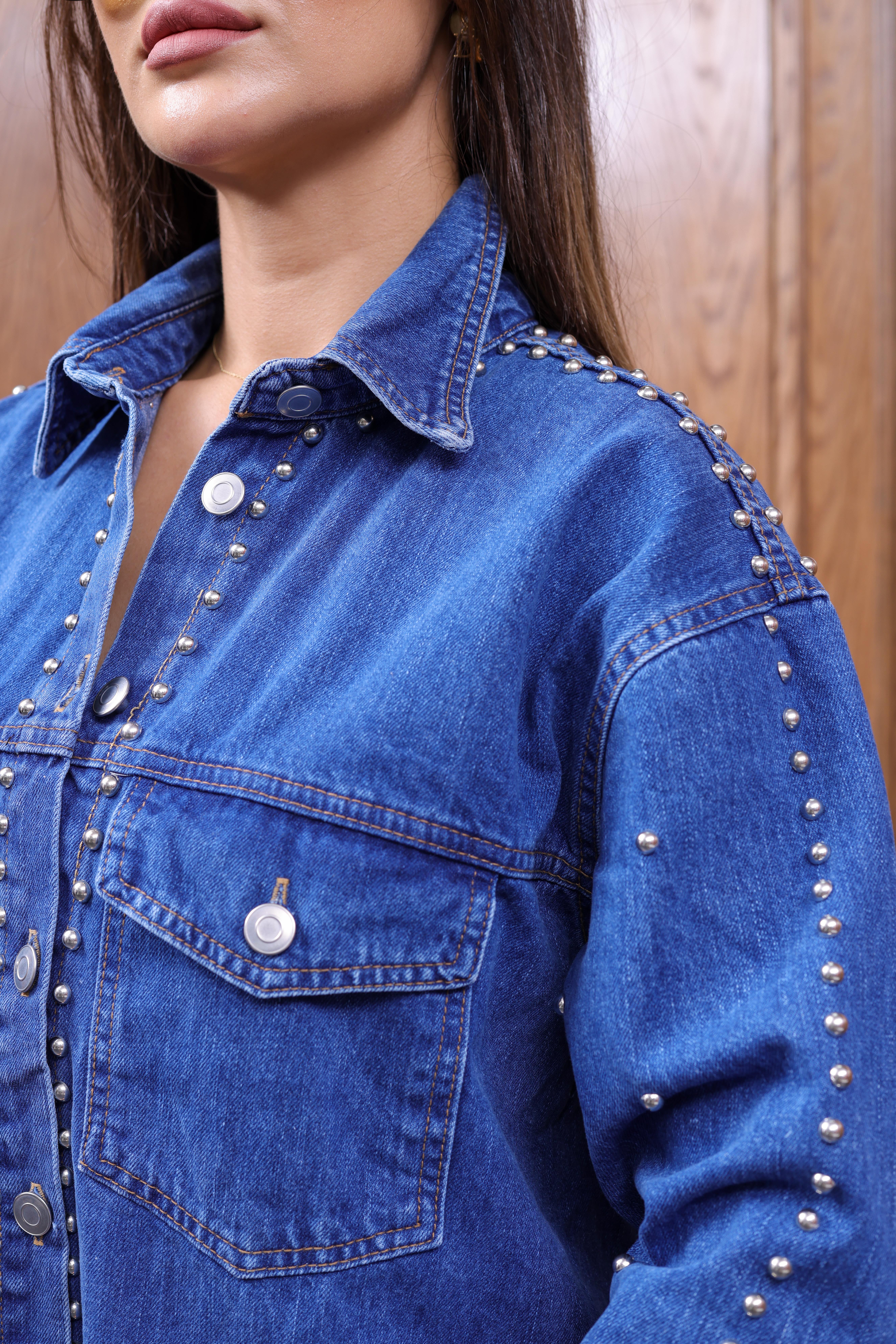 Zımba Baskılı Denim Gömlek Pantolon Takım