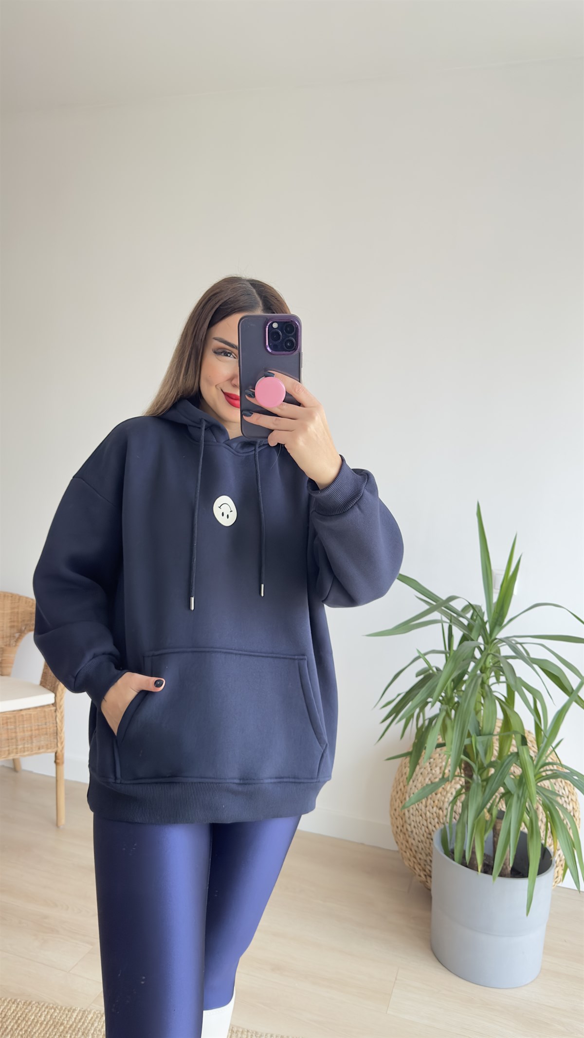 Gülücük Baskılı Şardonlu Lacivert Sweat