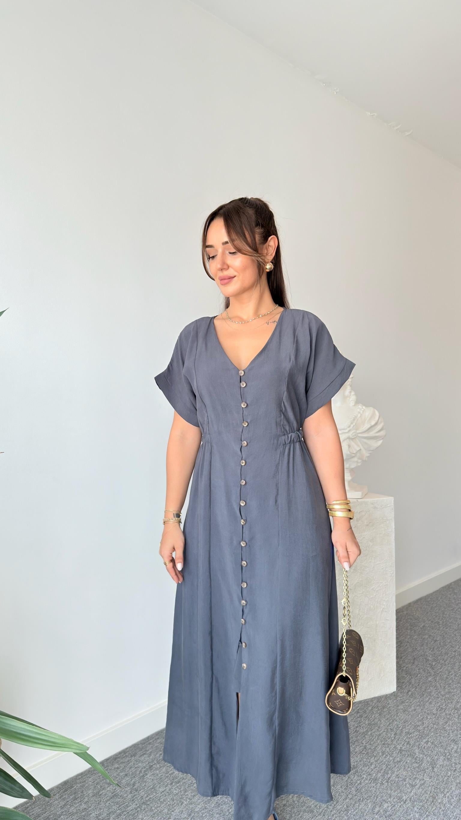 Gri Voul Zra Model Tensel Elbise