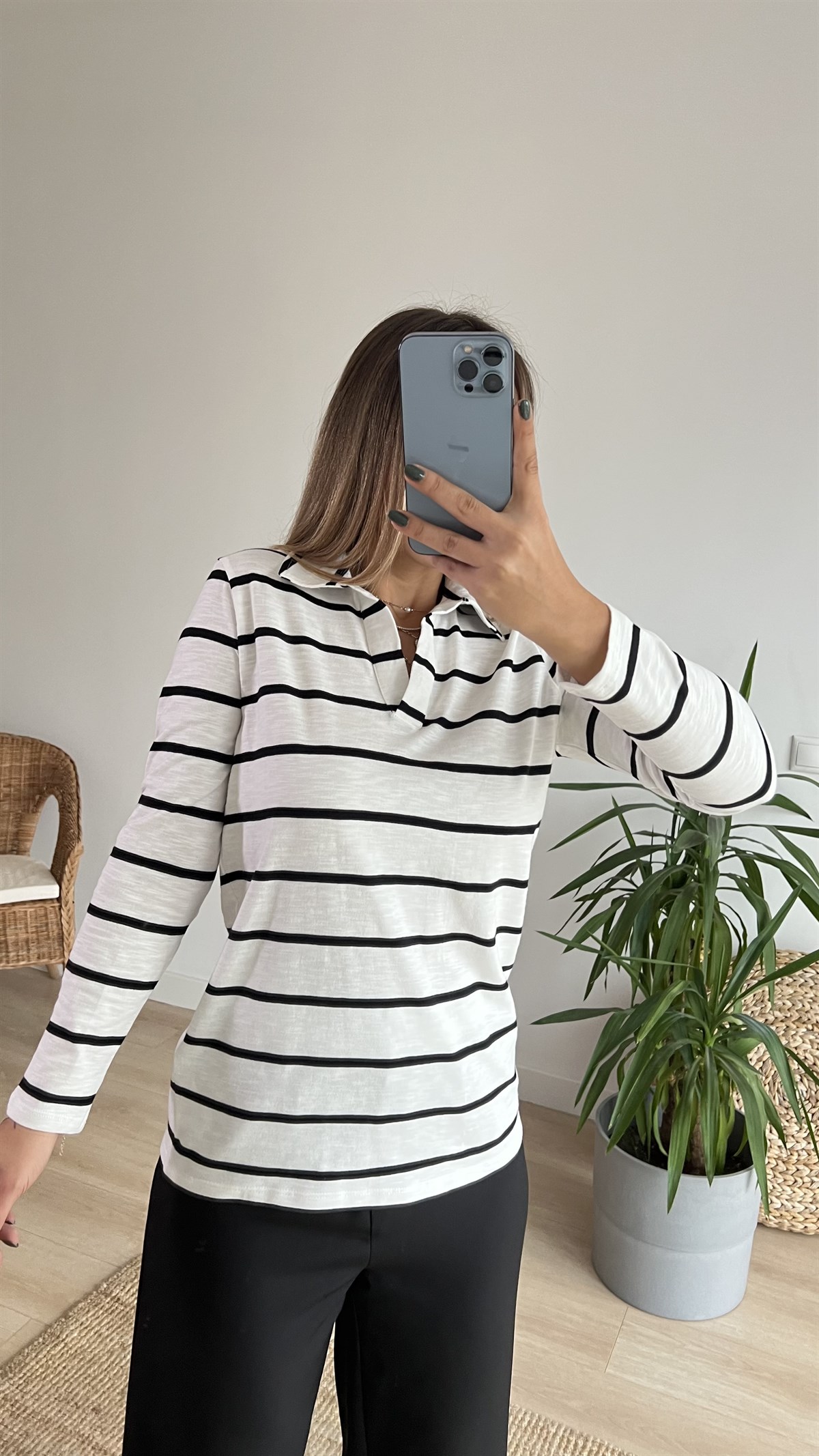 Polo Yaka Çizgili Basic Sweat
