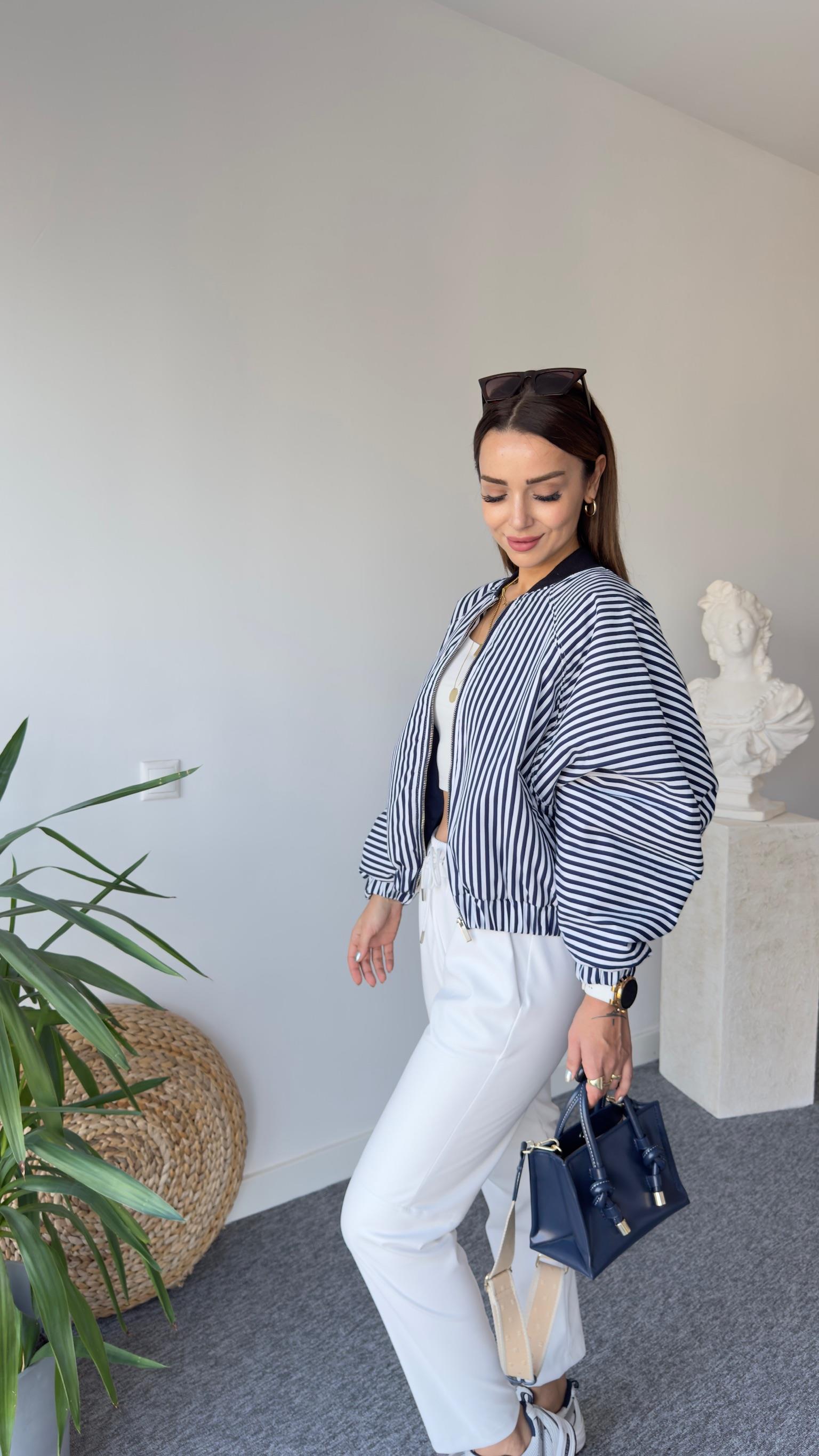 James Orj Model Çizgili Bomber Ceket
