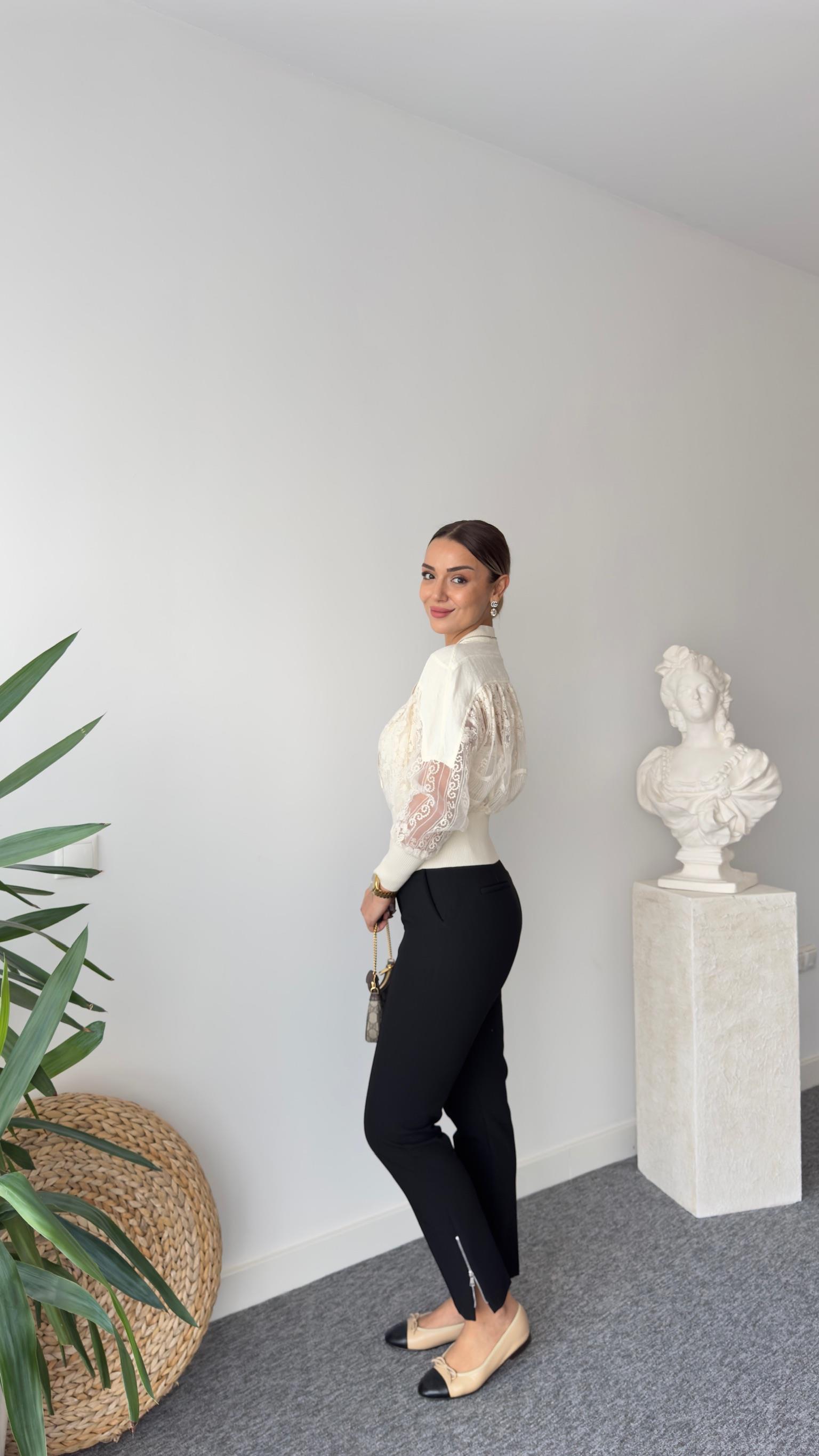 Güpür Mixli Fermuarlı Bej Bomber Ceket