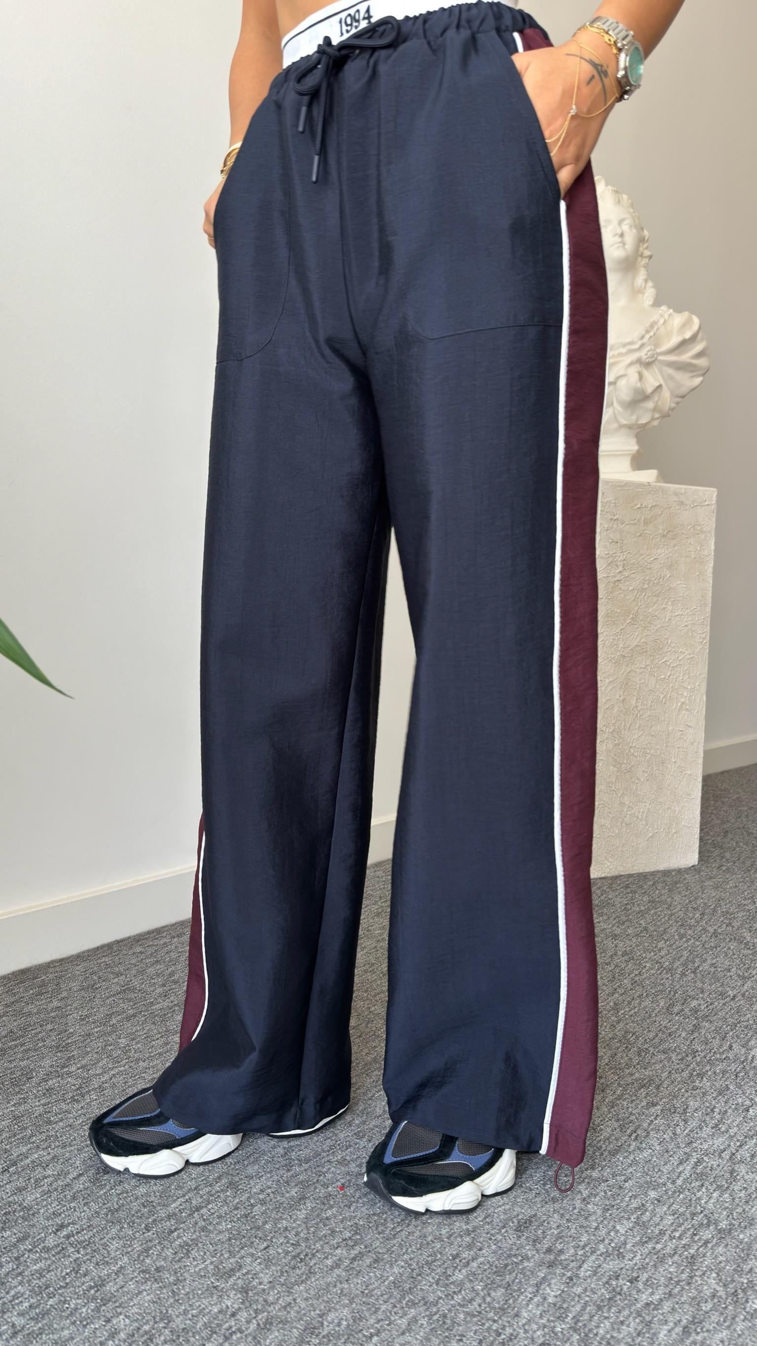 Branci Bordo Şeritli Paraşüt Pantolon