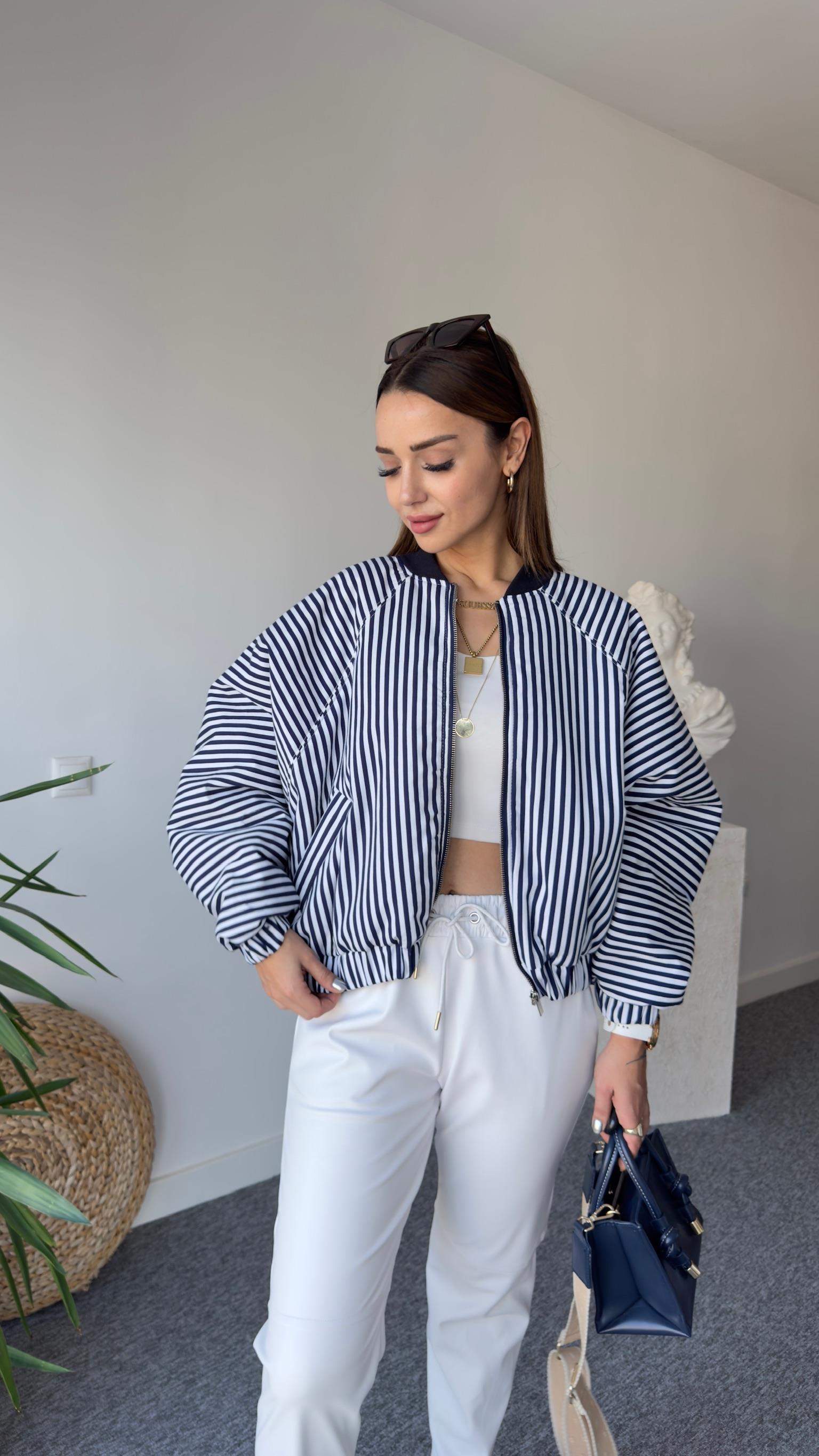 James Orj Model Çizgili Bomber Ceket