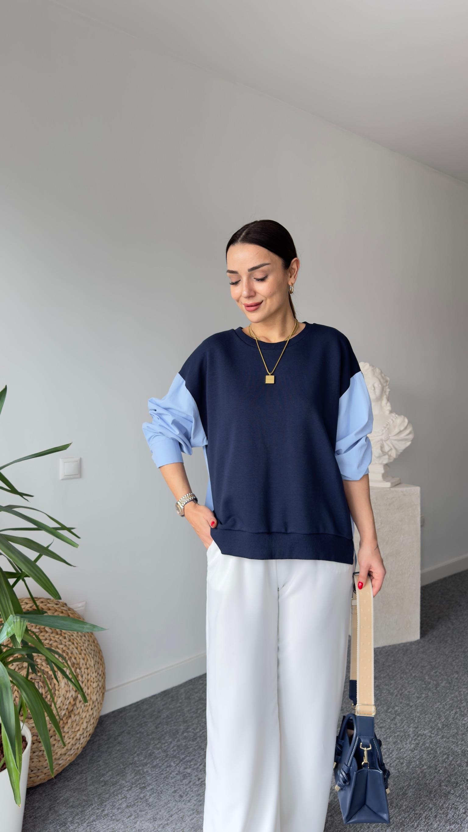 Mandy Sırt Poplin Lacivert Sweatshirt