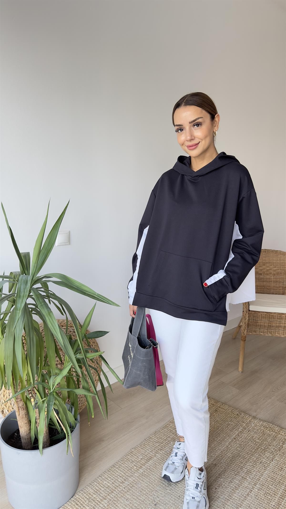 Zra Model Sırtı Poplin Kapüşonlu Lacivert Sweat
