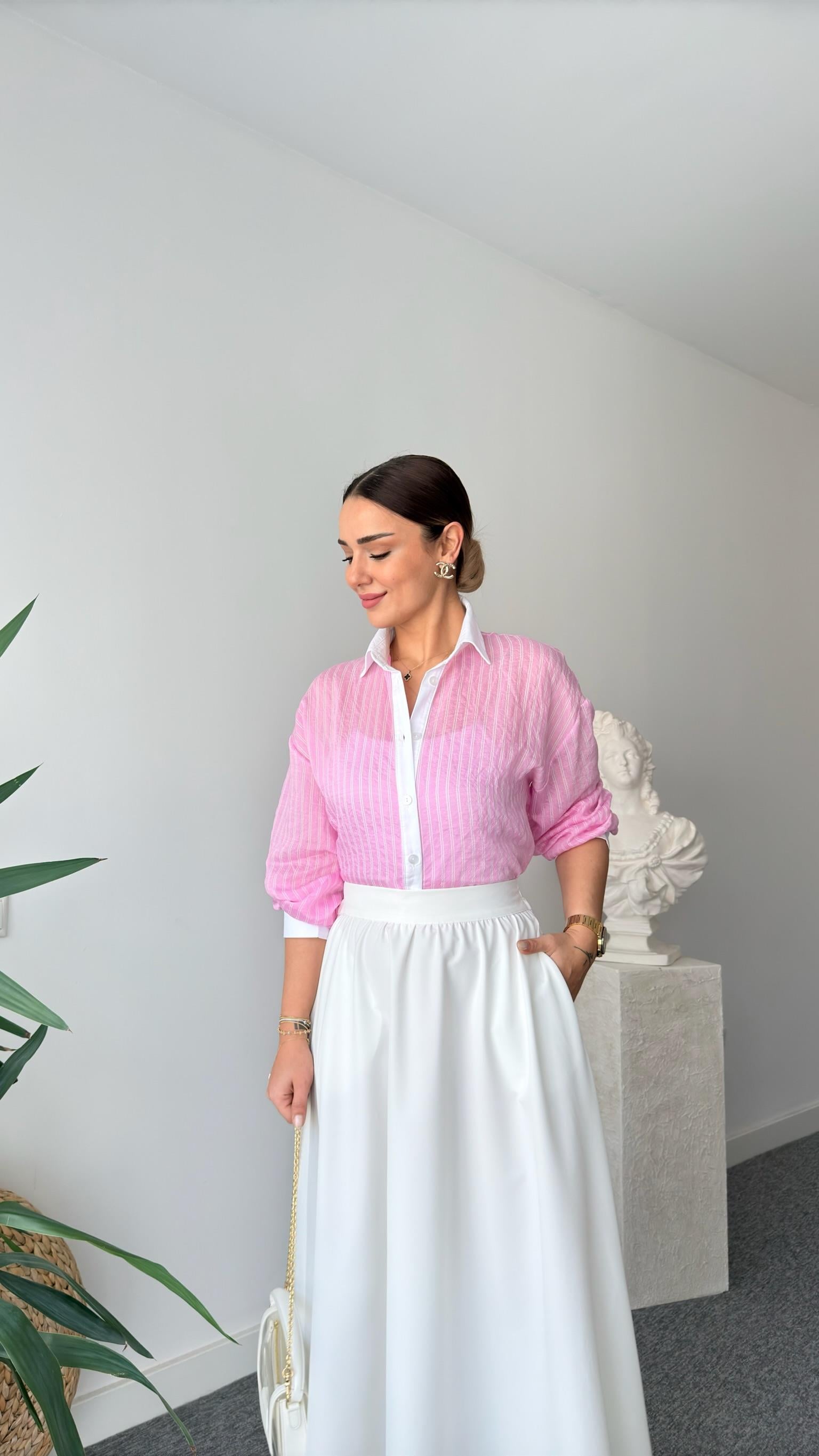 Pembe Moi Çizgili Gömlek