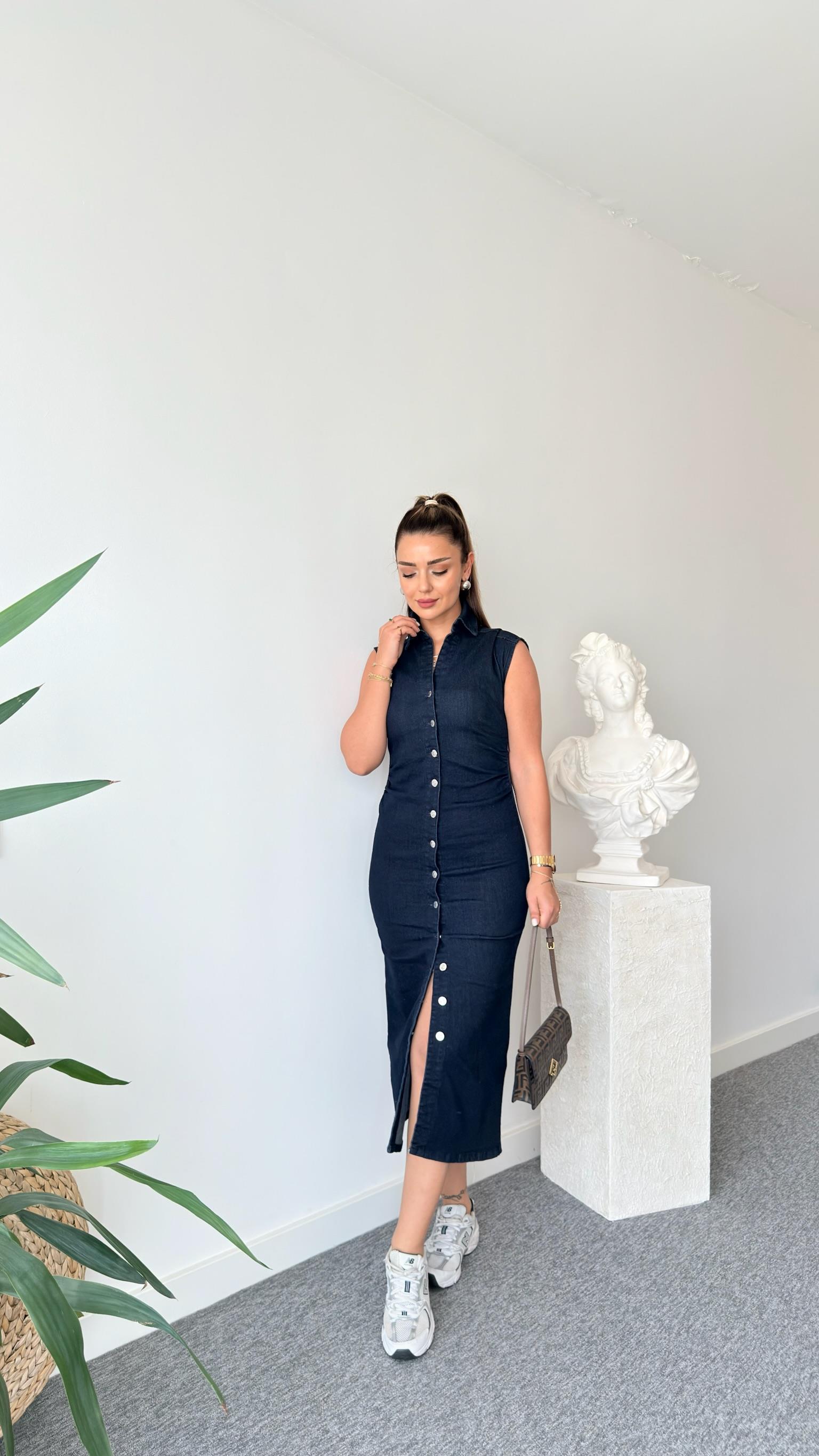 Yan Büzgülü Zra Model Jean Elbise 