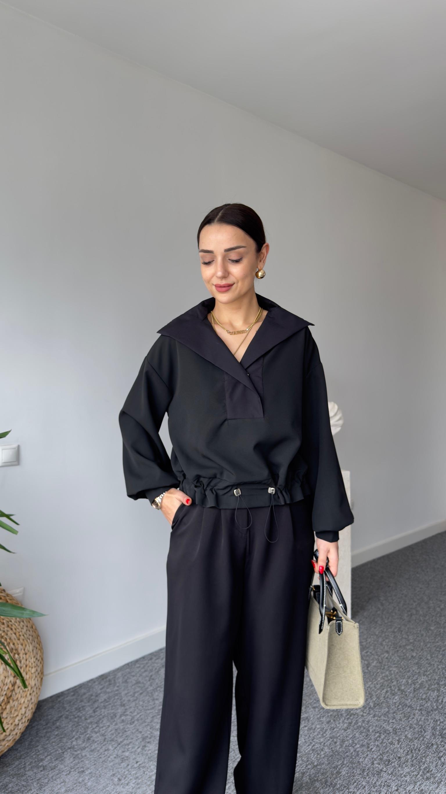 Marka Model Gömlek Yaka Siyah Sweat