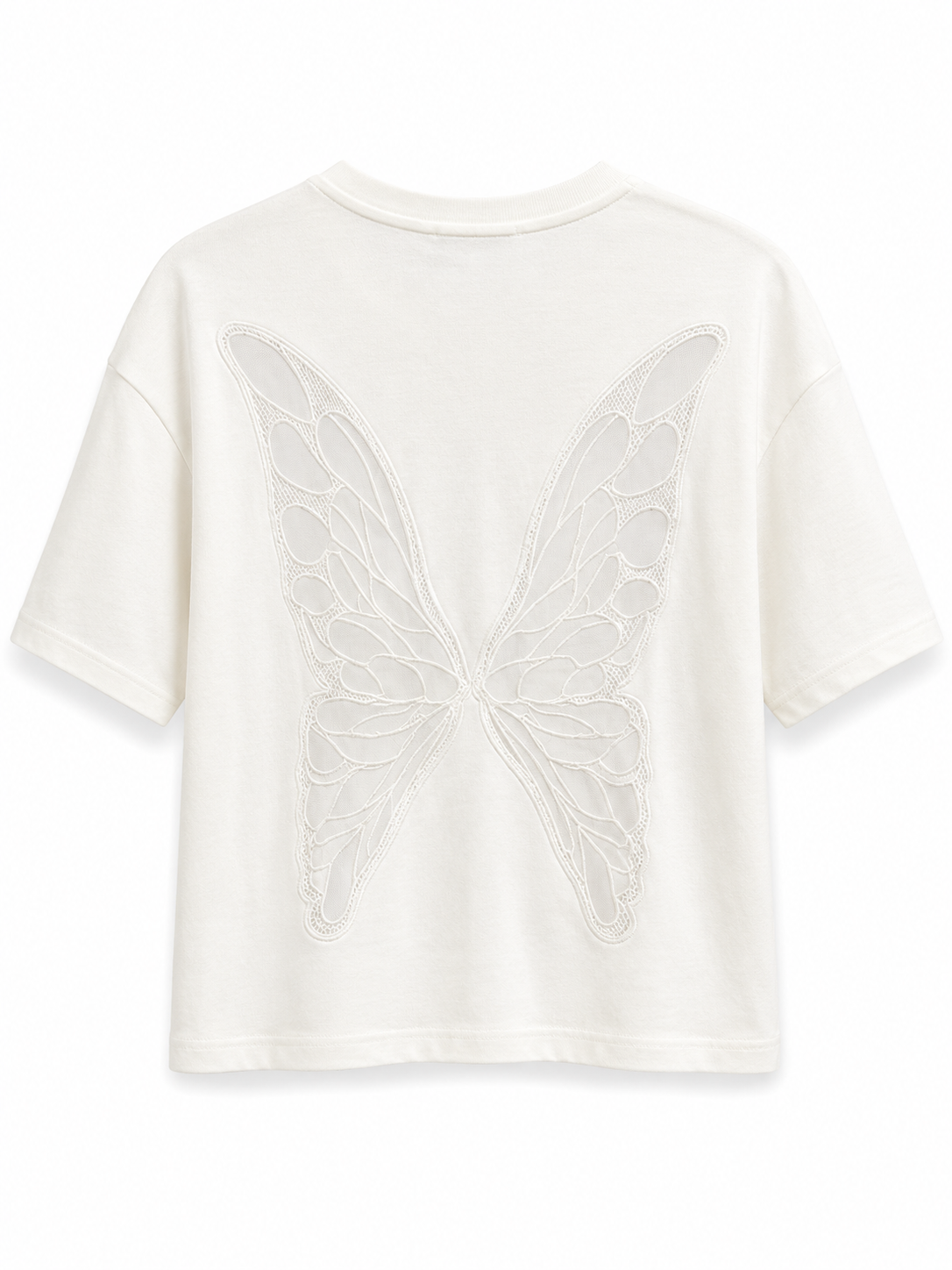 Beyaz Sırt Kelebek Detaylı Basic Tshirt
