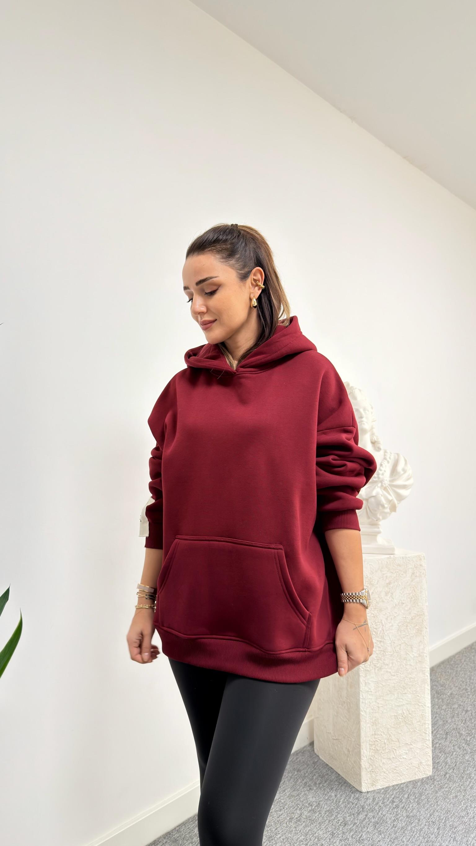 Bordo Kolu Etiket Detaylı Sweatshirt