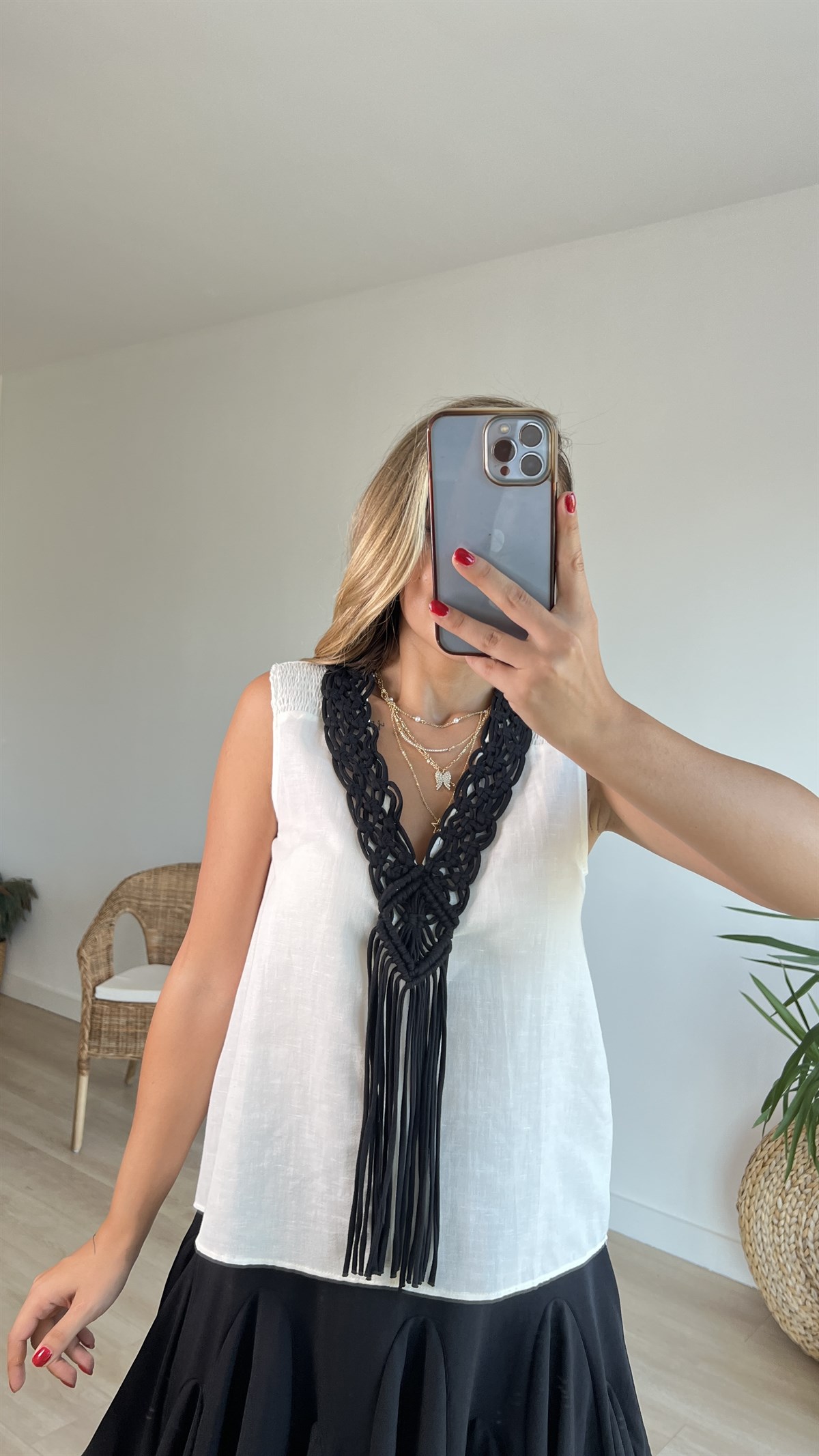 Orijinal Marka Makrome Detay Keten Bluz