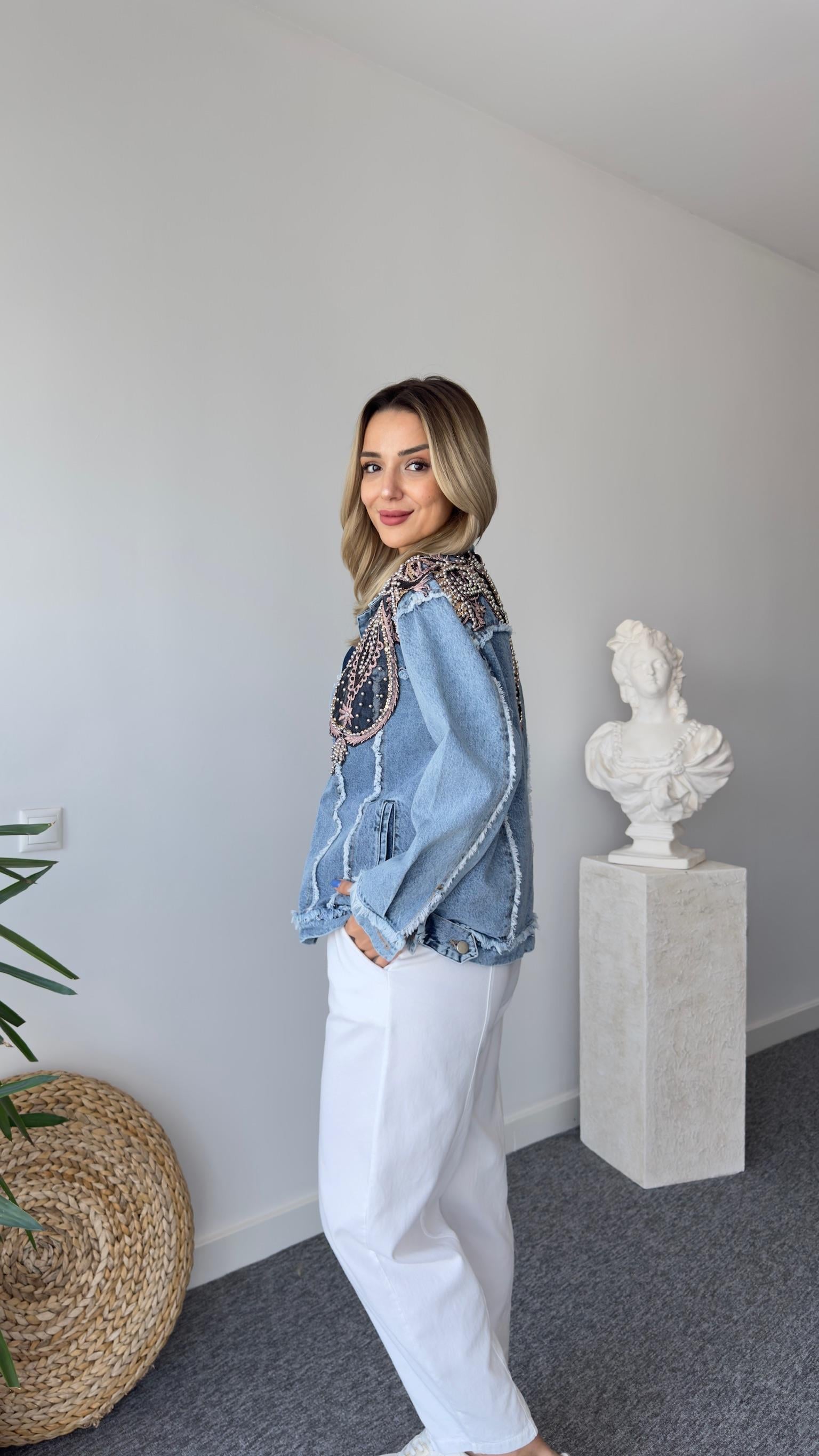 Sled Tasarım İşlemli Jean Ceket