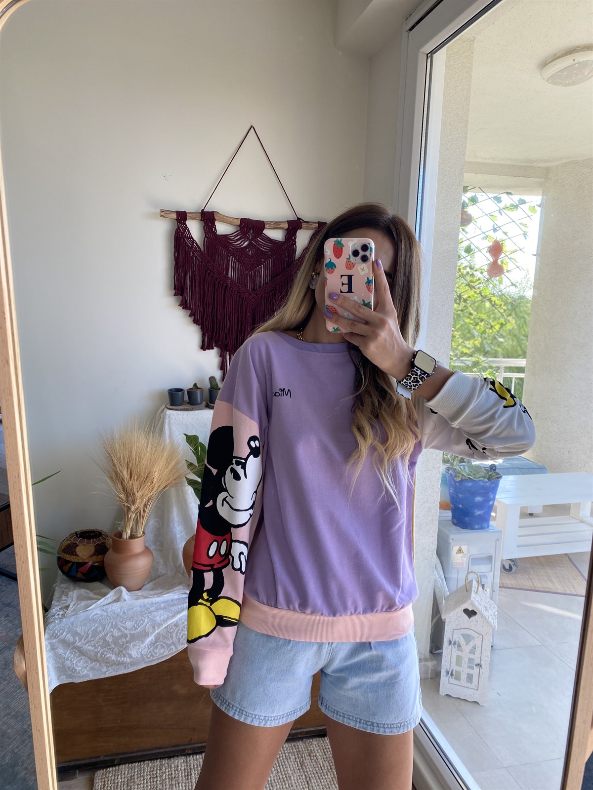 Çift Renkli Lila Mickey Sweat