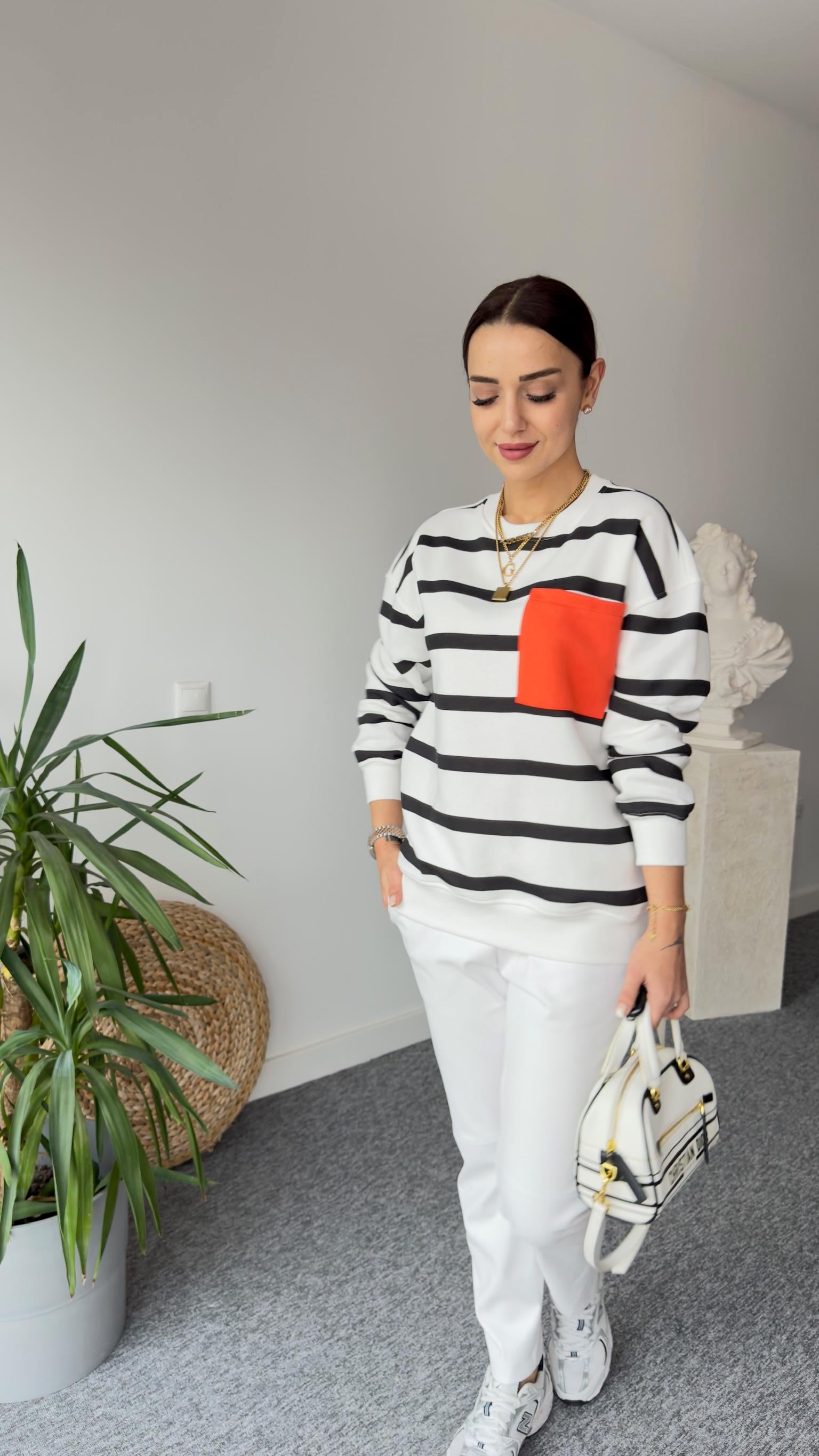 Cebi Turuncu Siyah Çizgili Sweatshirt