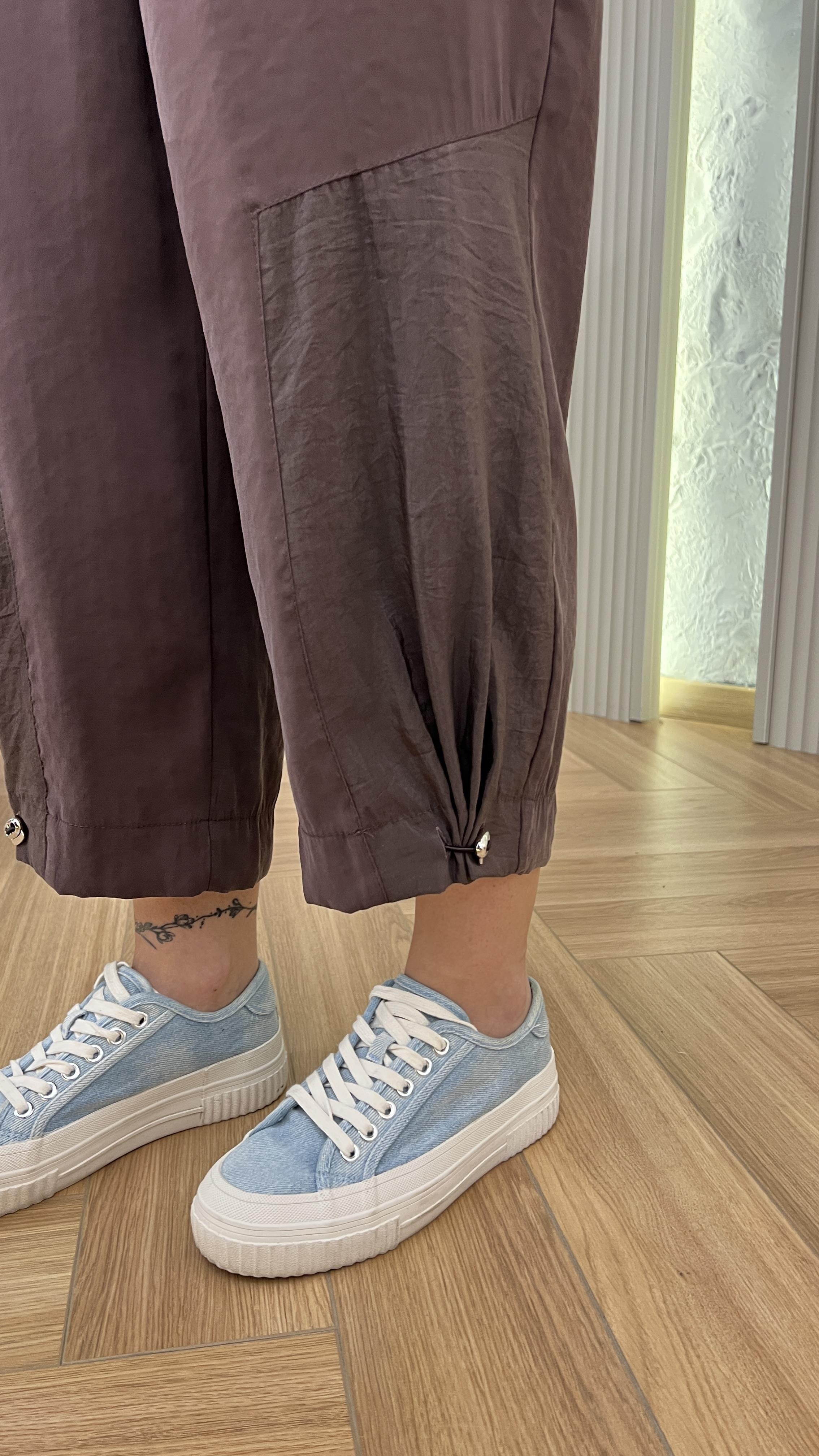 Kahve Resal Paraşüt Detaylı Arkası Lastikli Tensel Pantolon