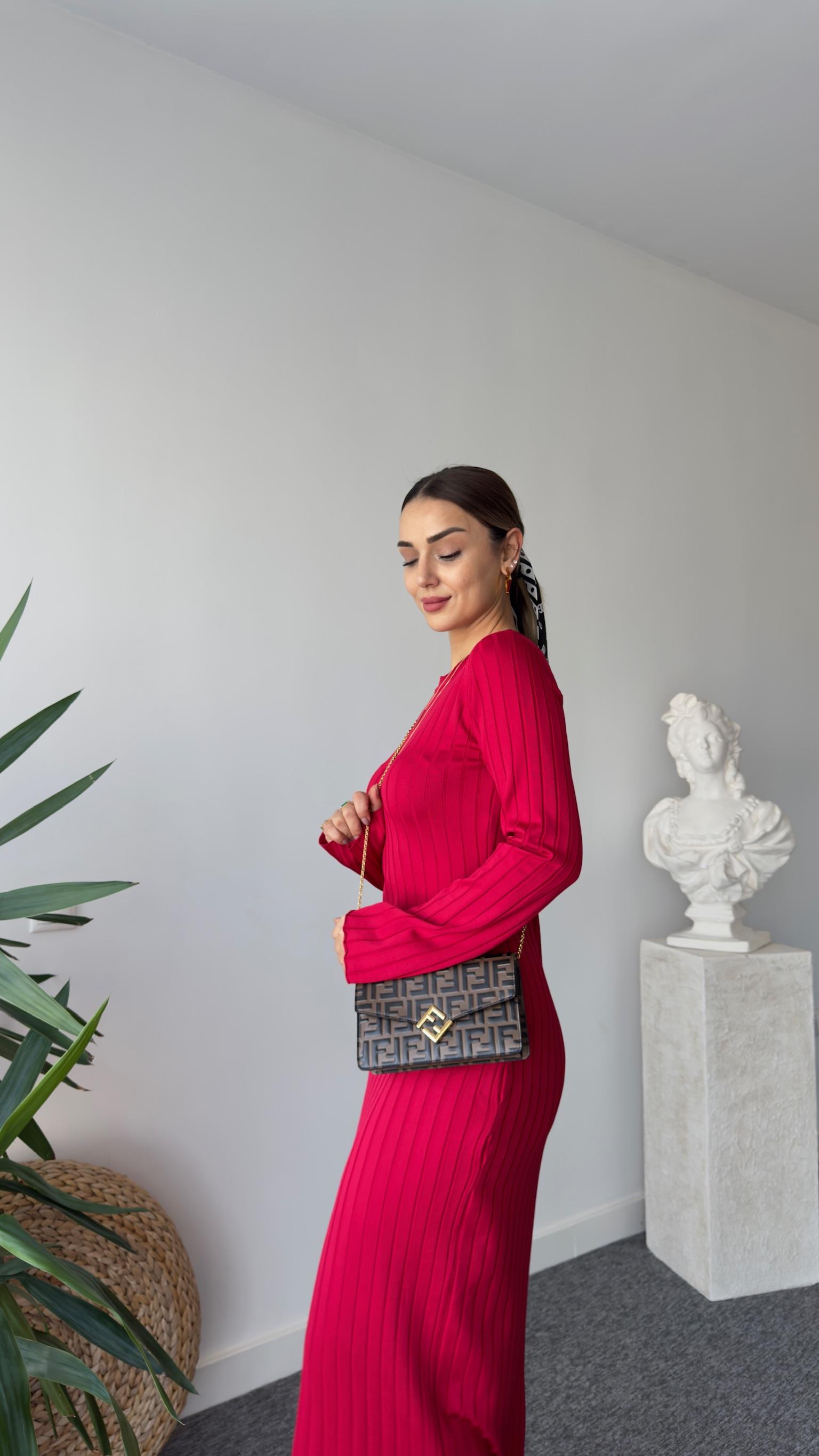 Rudi Zra Model Kırmızı Çelik Triko Elbise 