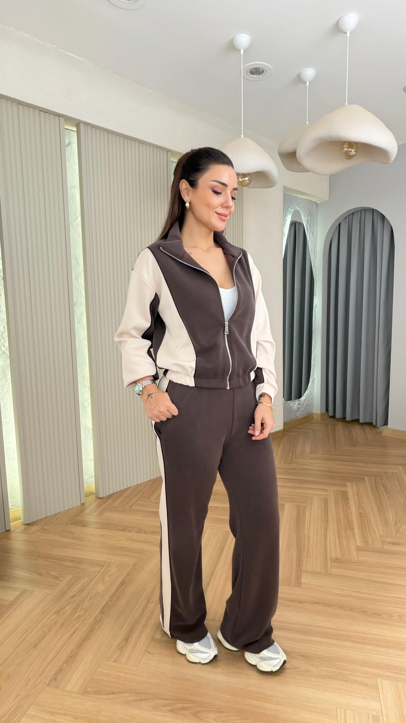 Kahve Ekru Renk Geçişli Oys Modal Takım